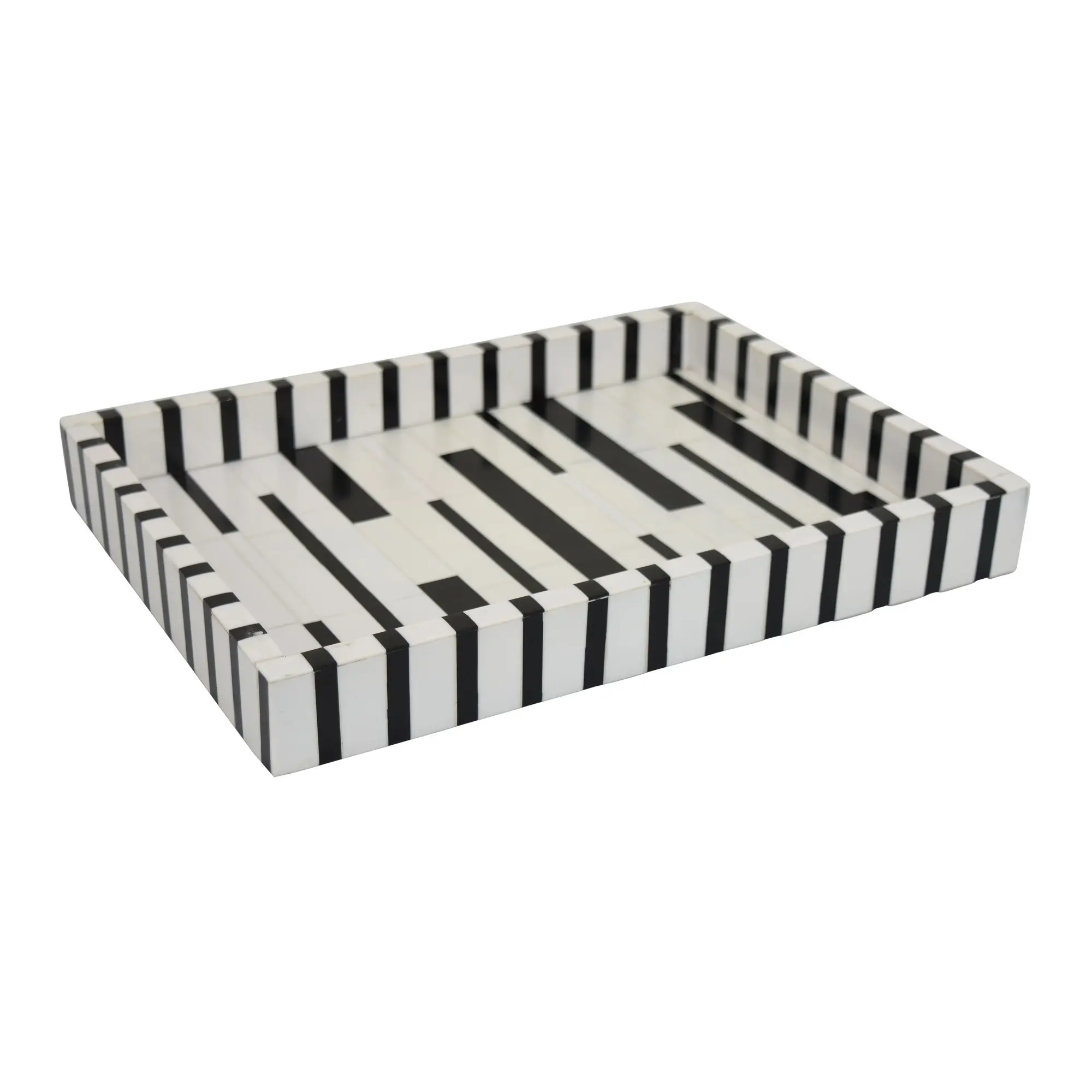 Decorative Black and White Wood Tray-1