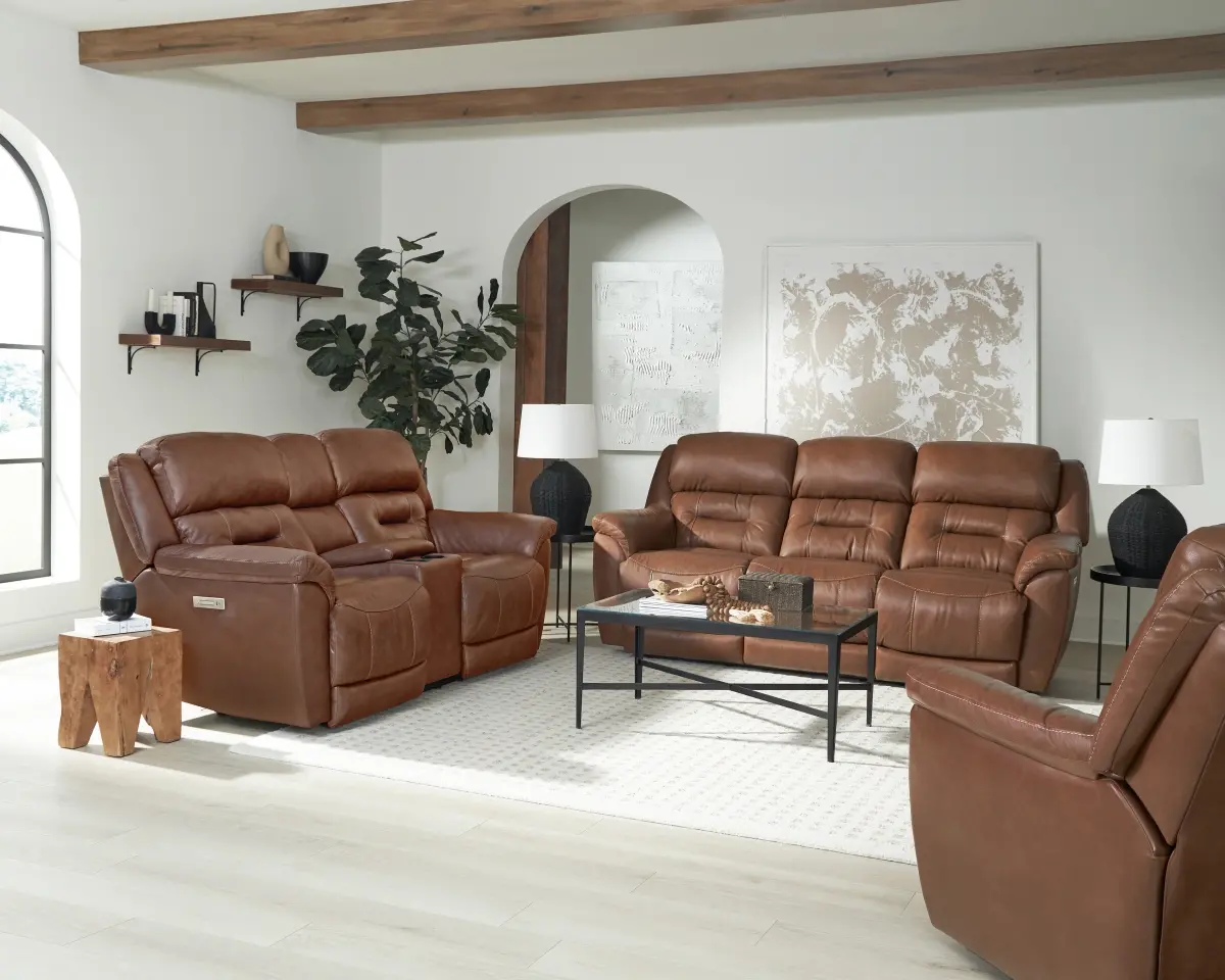 Contender Saddle Brown Leather Power Reclining Loveseat-2