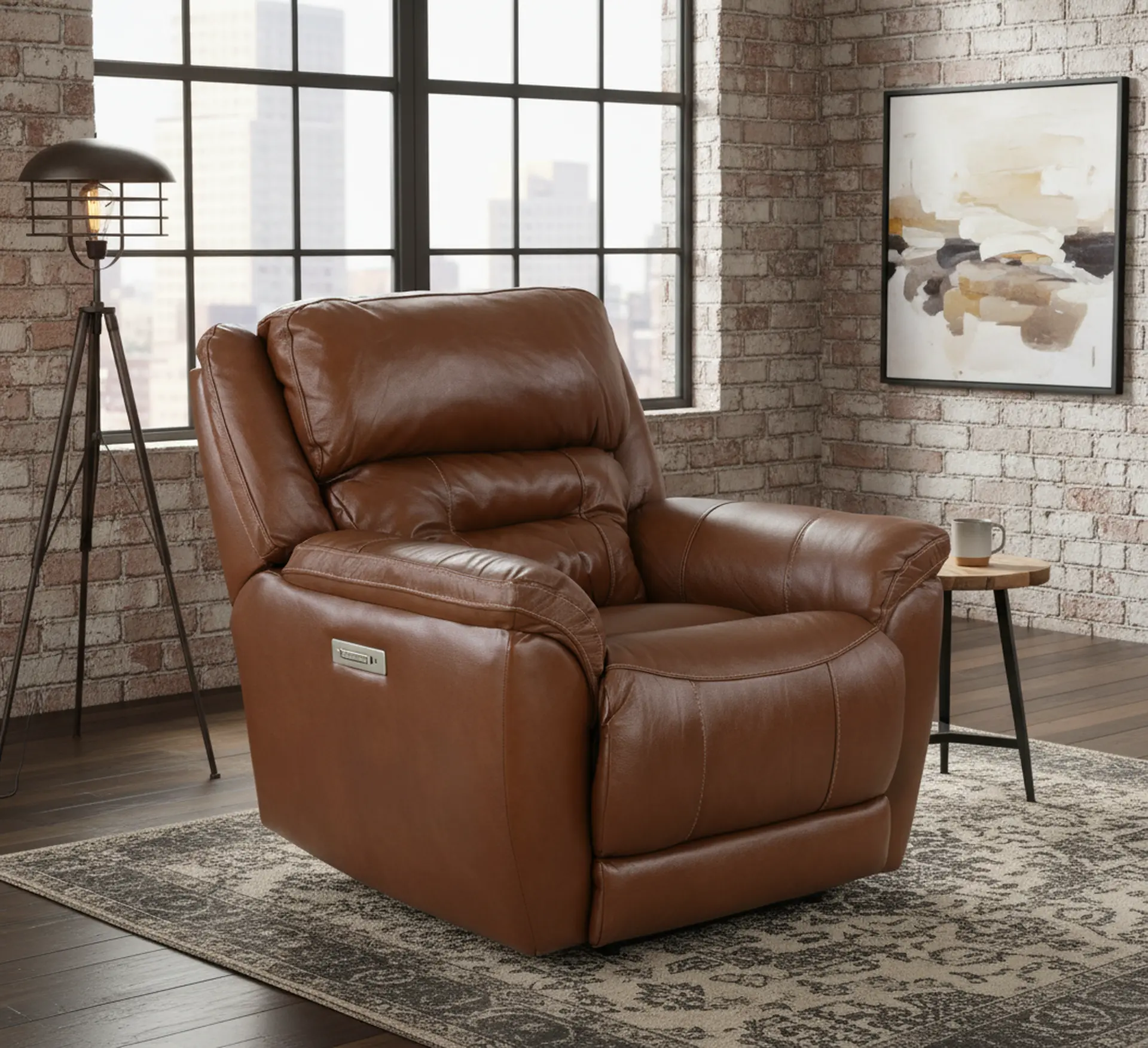 Contender Saddle Brown Leather Power Recliner-2