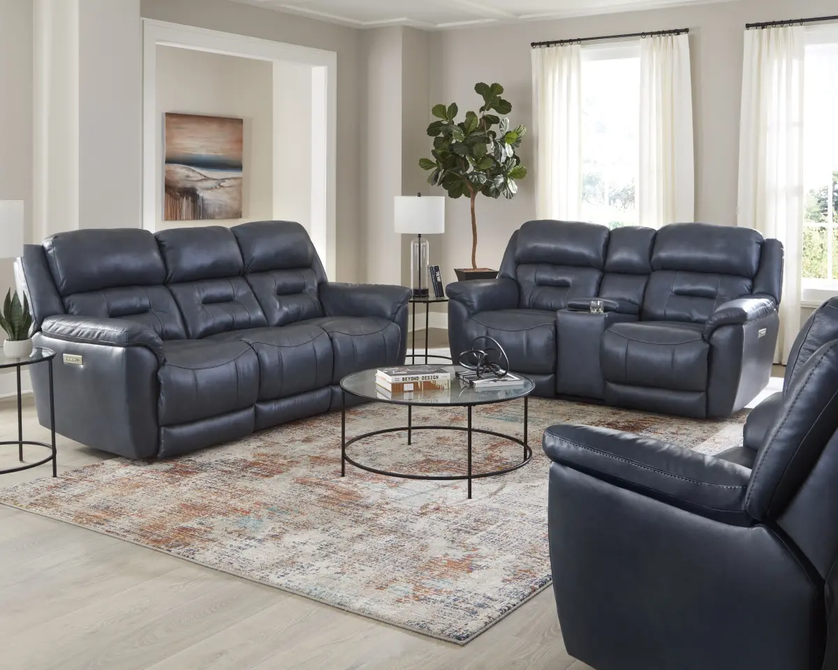 Contender Midnight Blue Leather Power Reclining Sofa-2