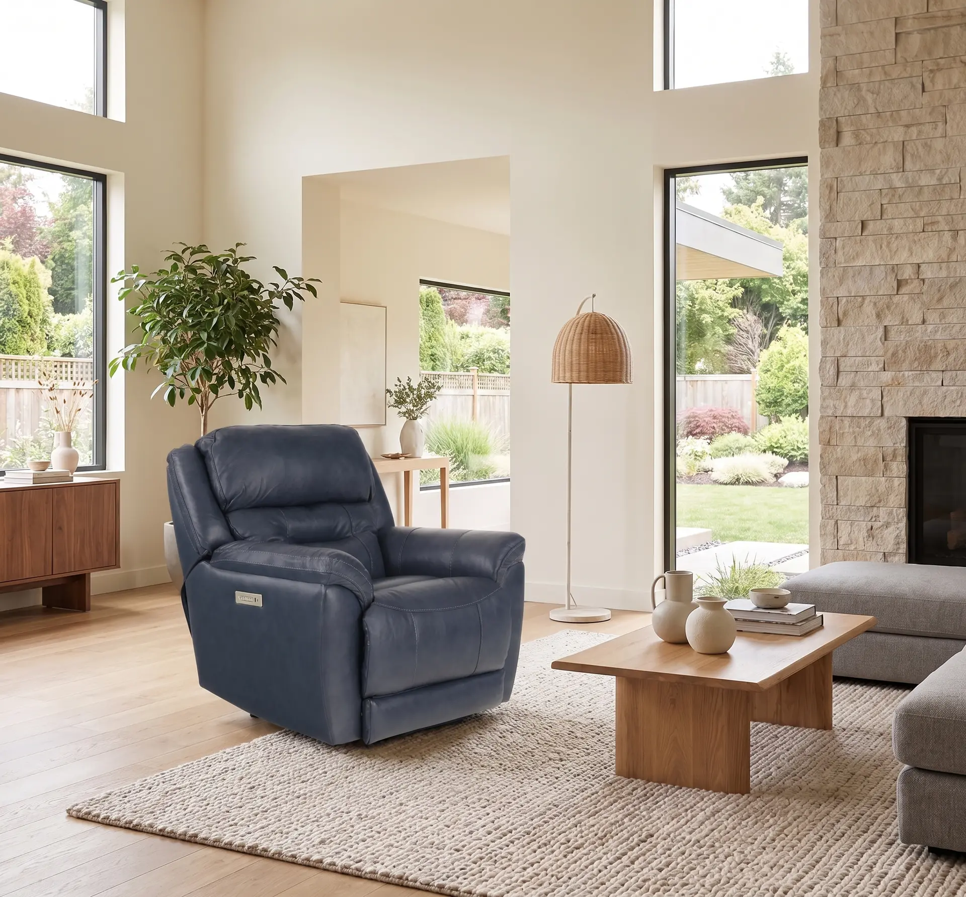 Contender Midnight Blue Leather Power Recliner-2