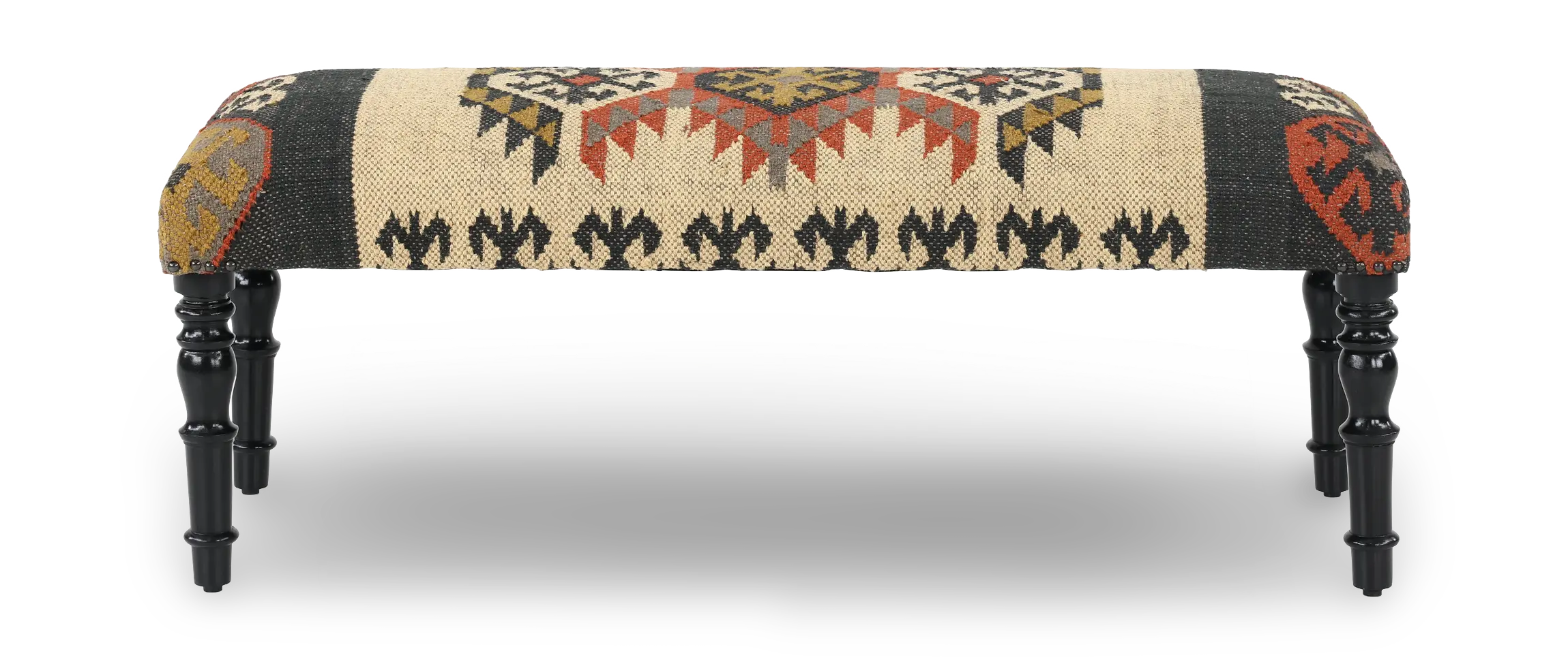 Tan Multicolor Rectangular Wool Bench-1