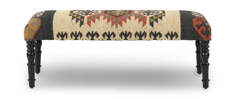 Tan Multicolor Rectangular Wool Bench