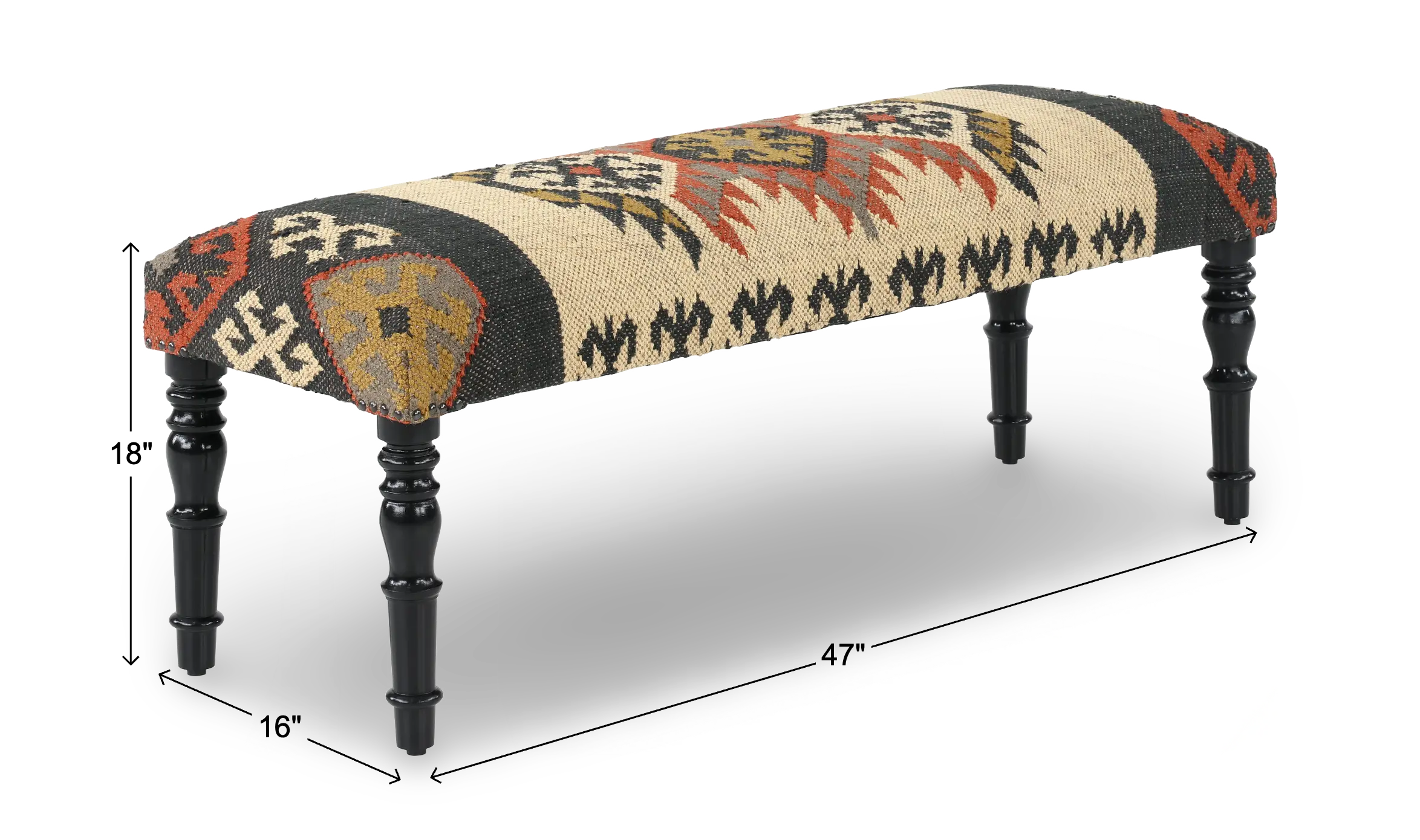 Tan Multicolor Rectangular Wool Bench-3