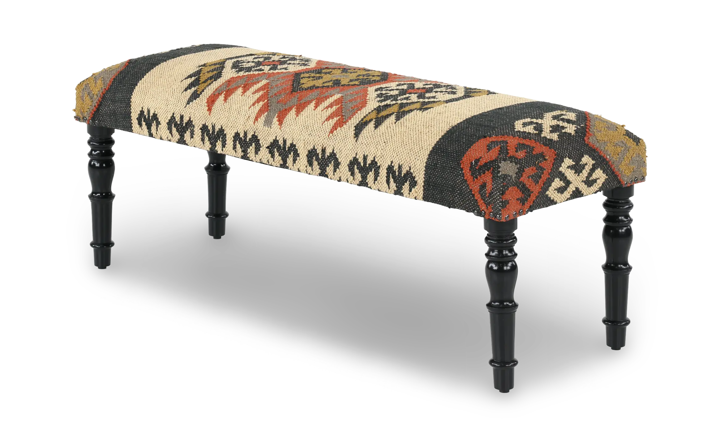 Tan Multicolor Rectangular Wool Bench-5