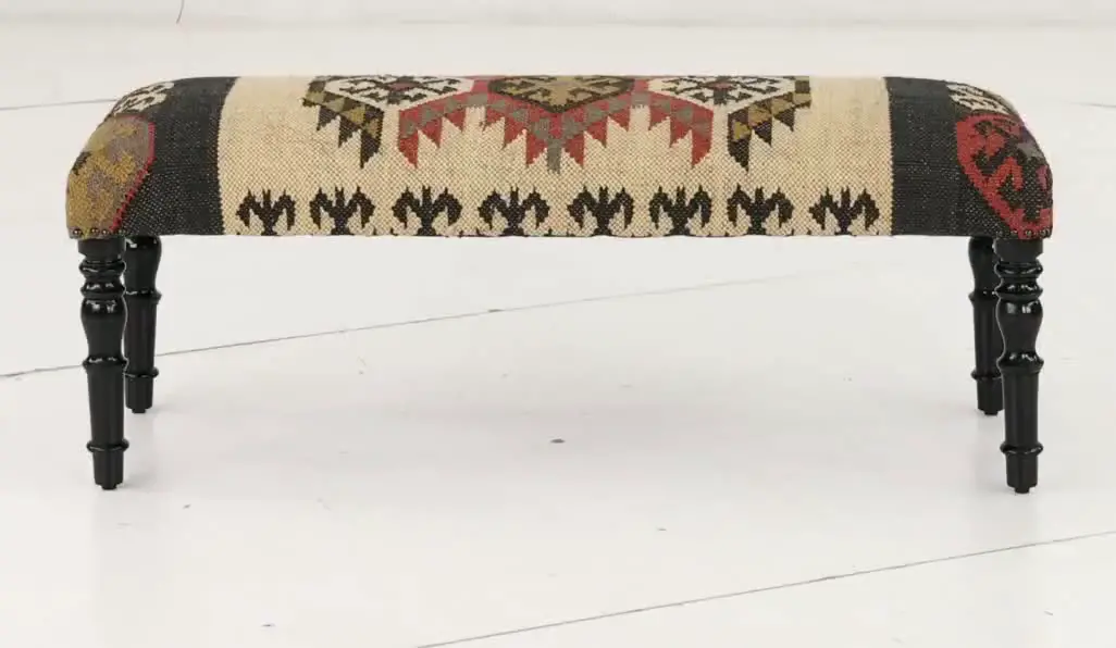 Tan Multicolor Rectangular Wool Bench-6