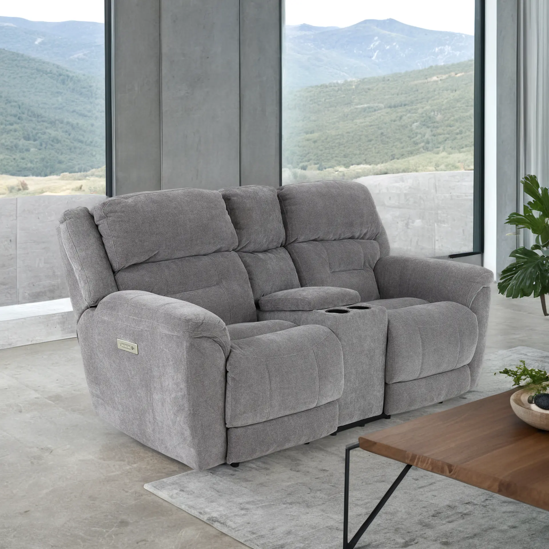 Knockout Granite Gray Power Reclining Loveseat with Console-11