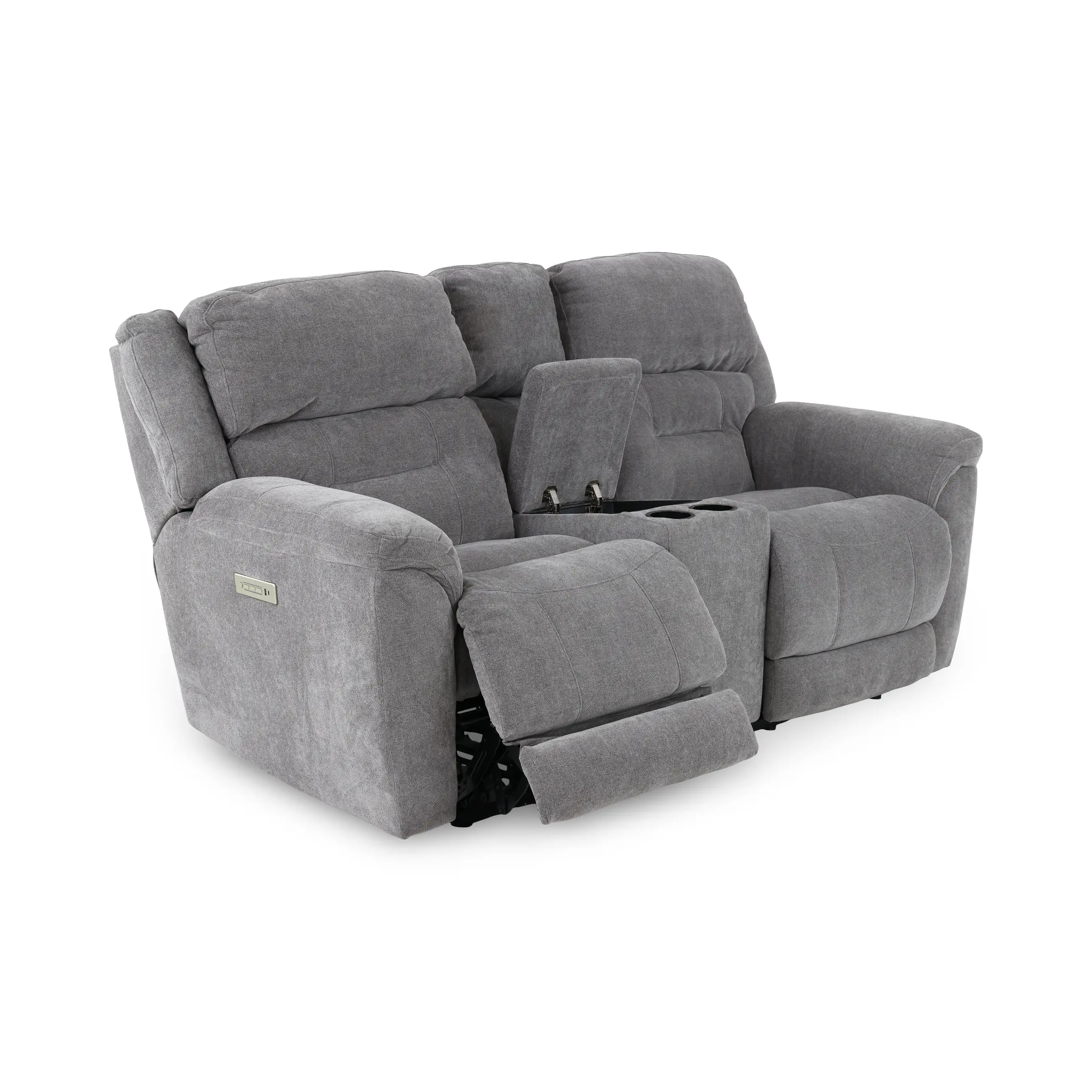 Knockout Granite Gray Power Reclining Loveseat with Console-12