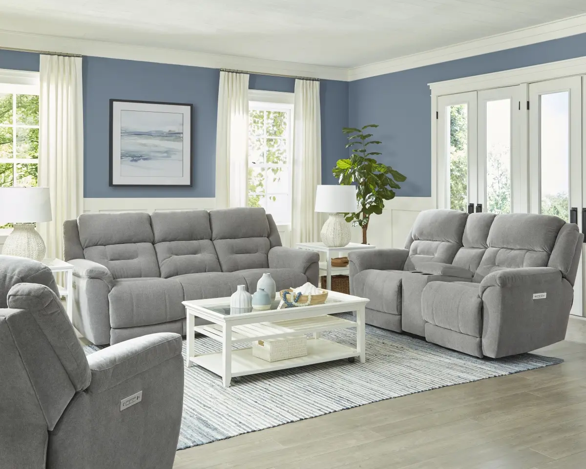 Knockout Granite Gray Power Reclining Loveseat with Console-2