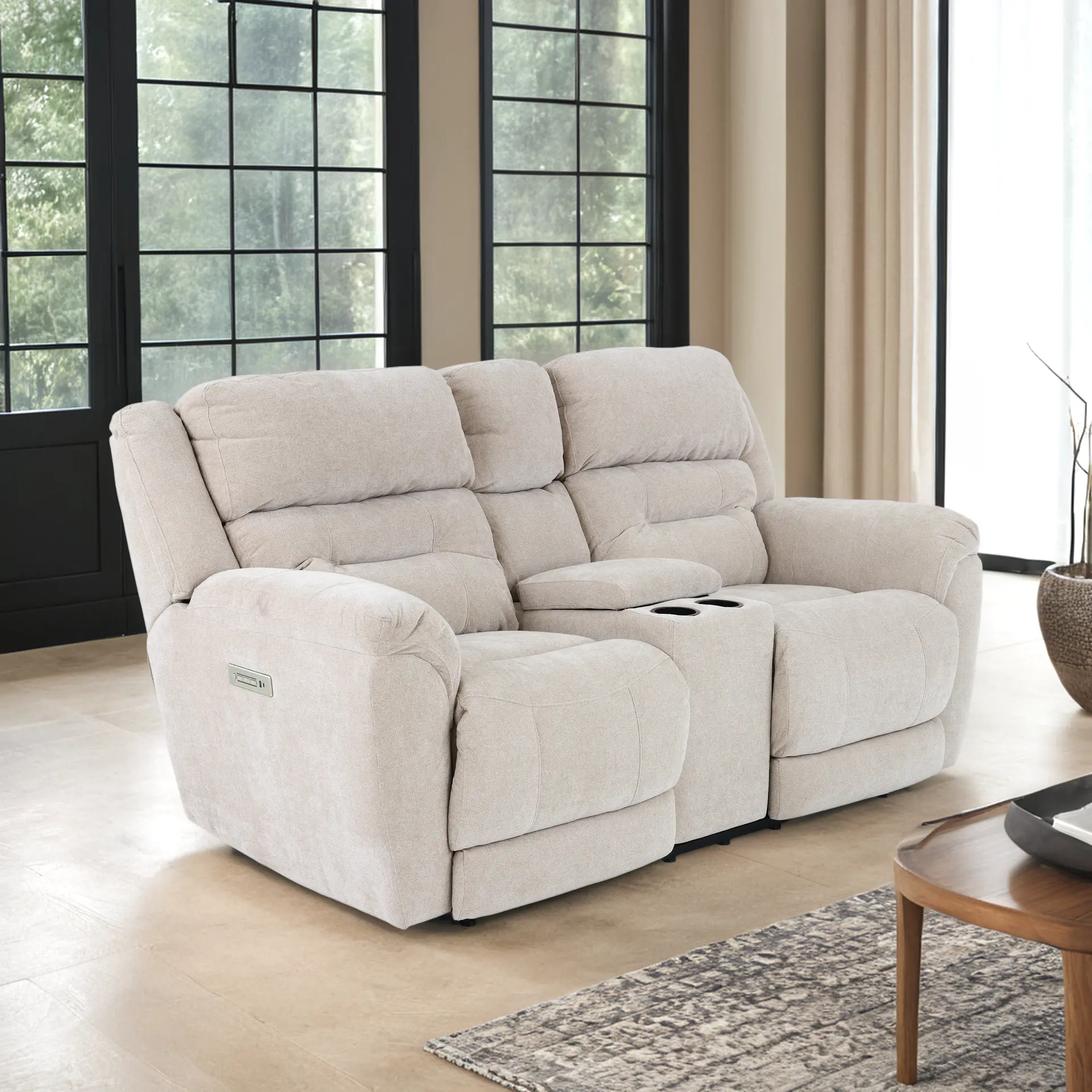 Knockout Stone Beige Power Reclining Loveseat with Console-12