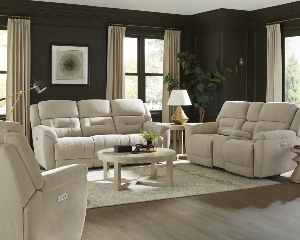 Knockout Stone Beige Power Reclining Loveseat with Console-2