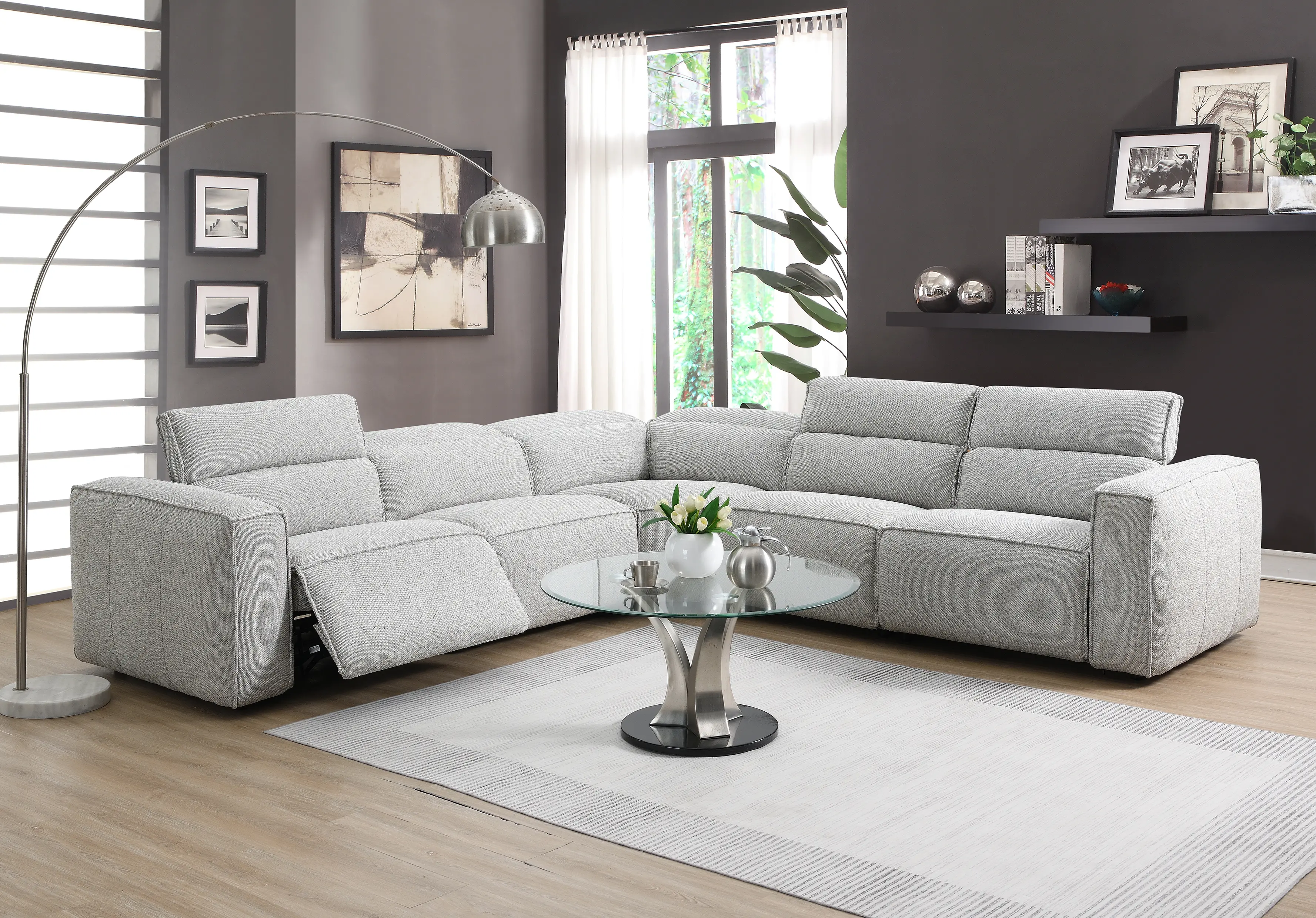 Cloud Gray 5 Piece Power Reclining Sectional with 2 Power Reclining Seats-2