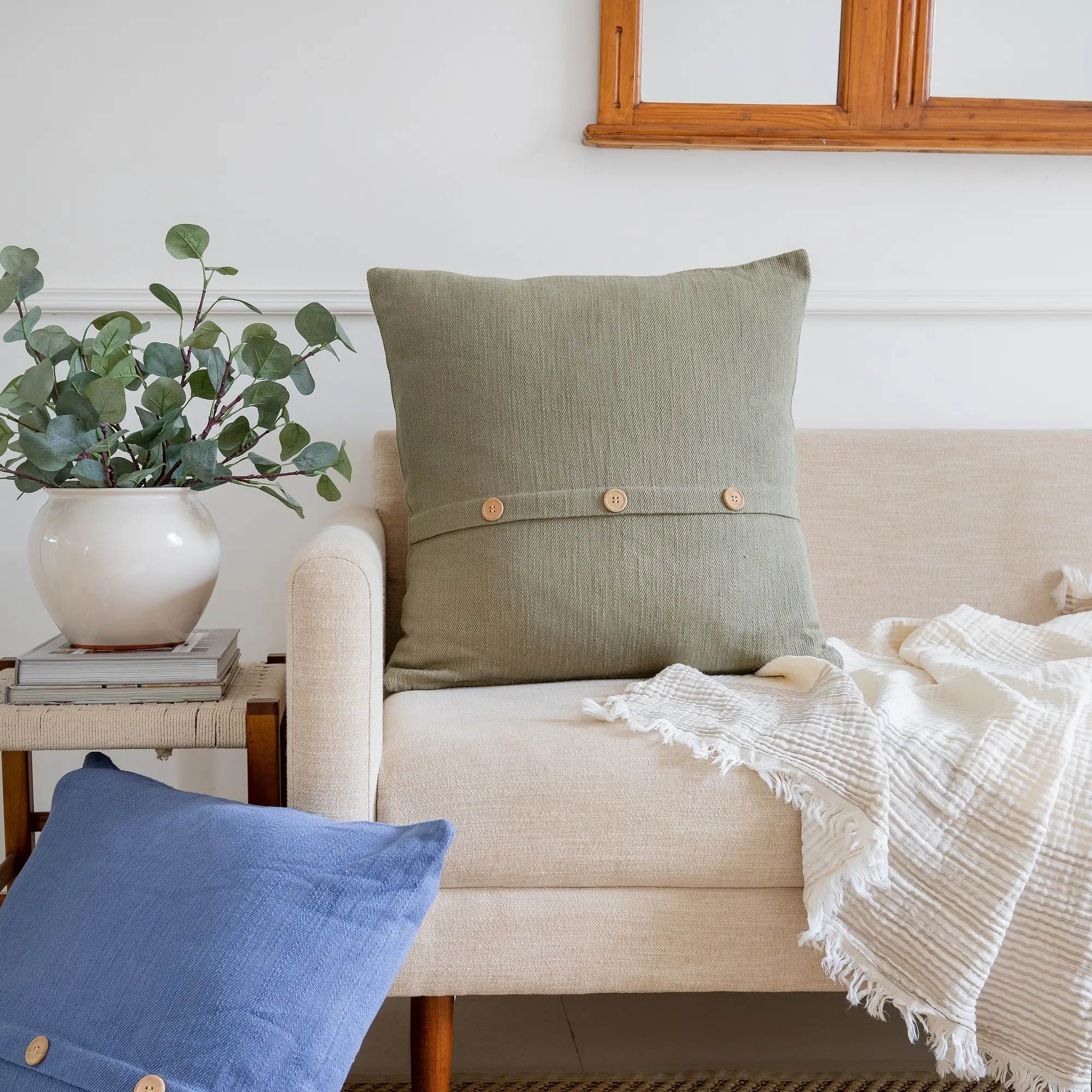 Green Beaded Throw Pillow-2