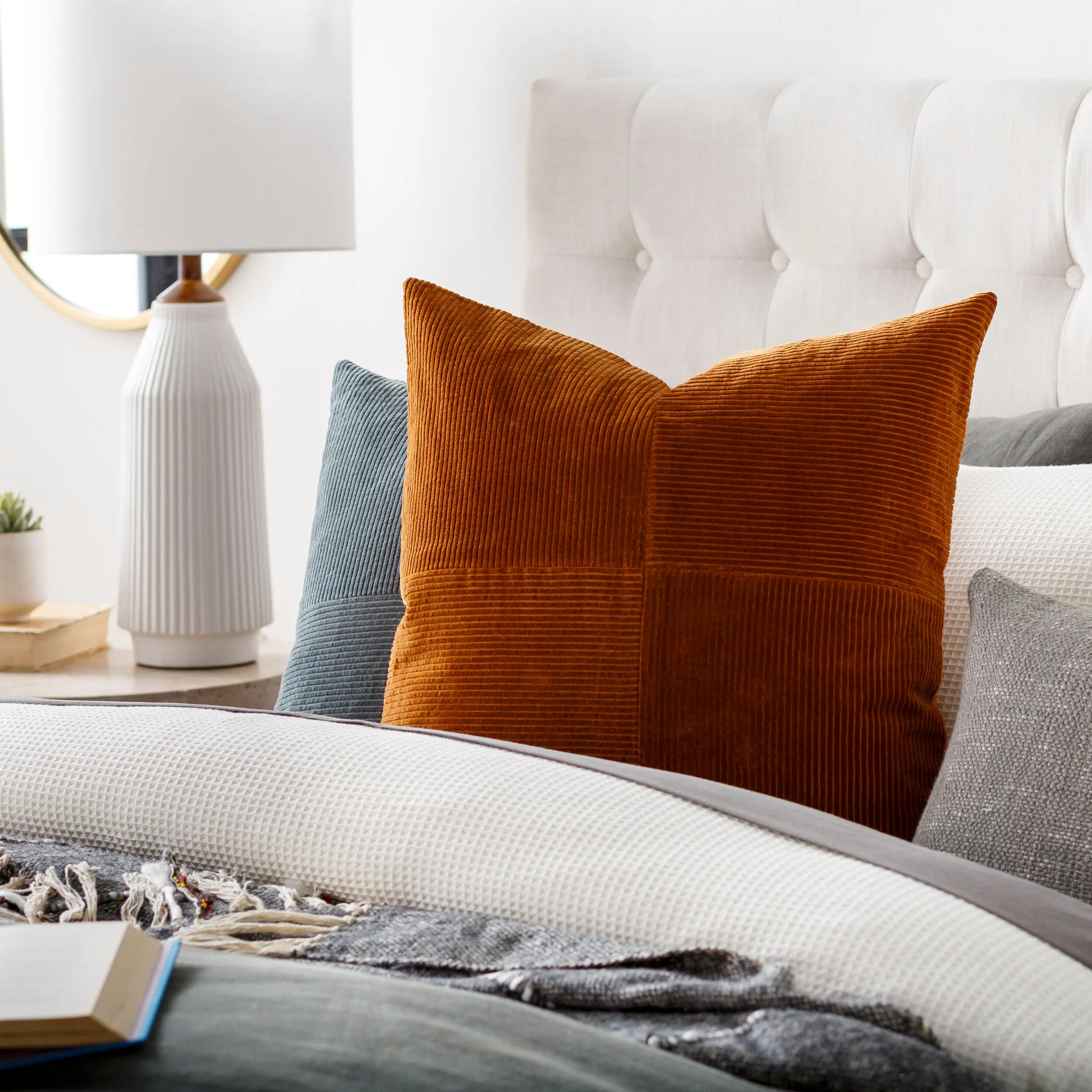 CDQ006-2222P Corduroy Quarters Rust Accent Pillow-2