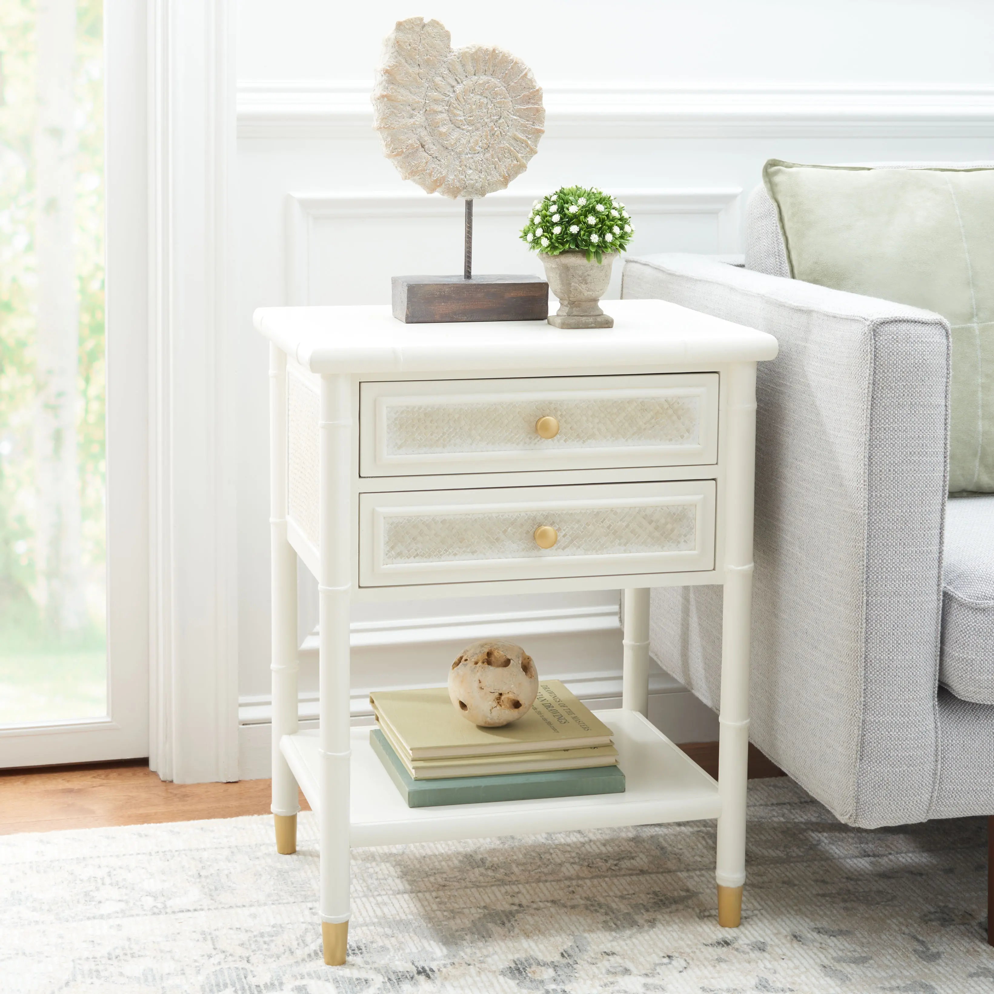 ACC6606B Ahab Two Drawer White Accent Table-2