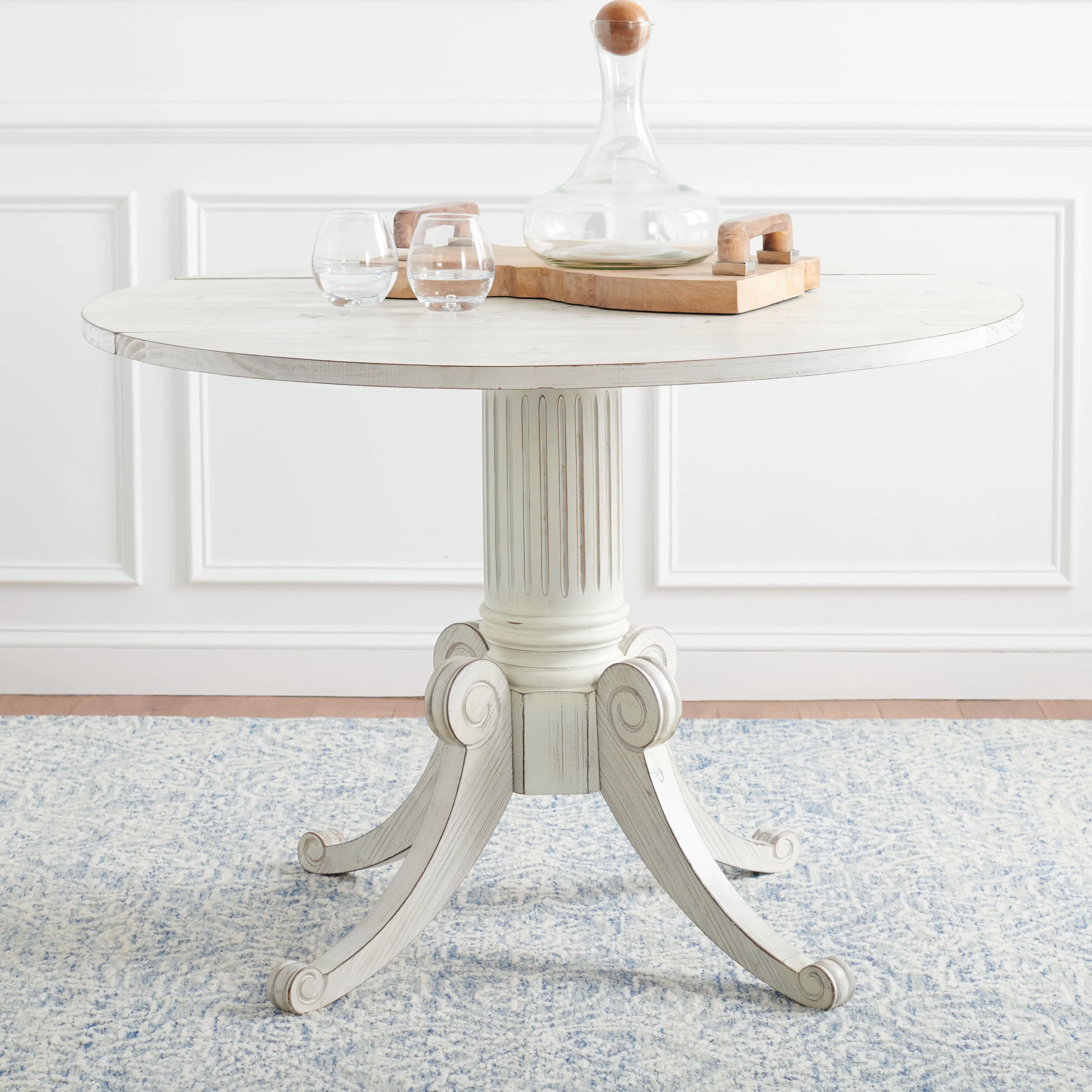 DTB1000A Forest Antique White Drop Leaf Dining Table-2