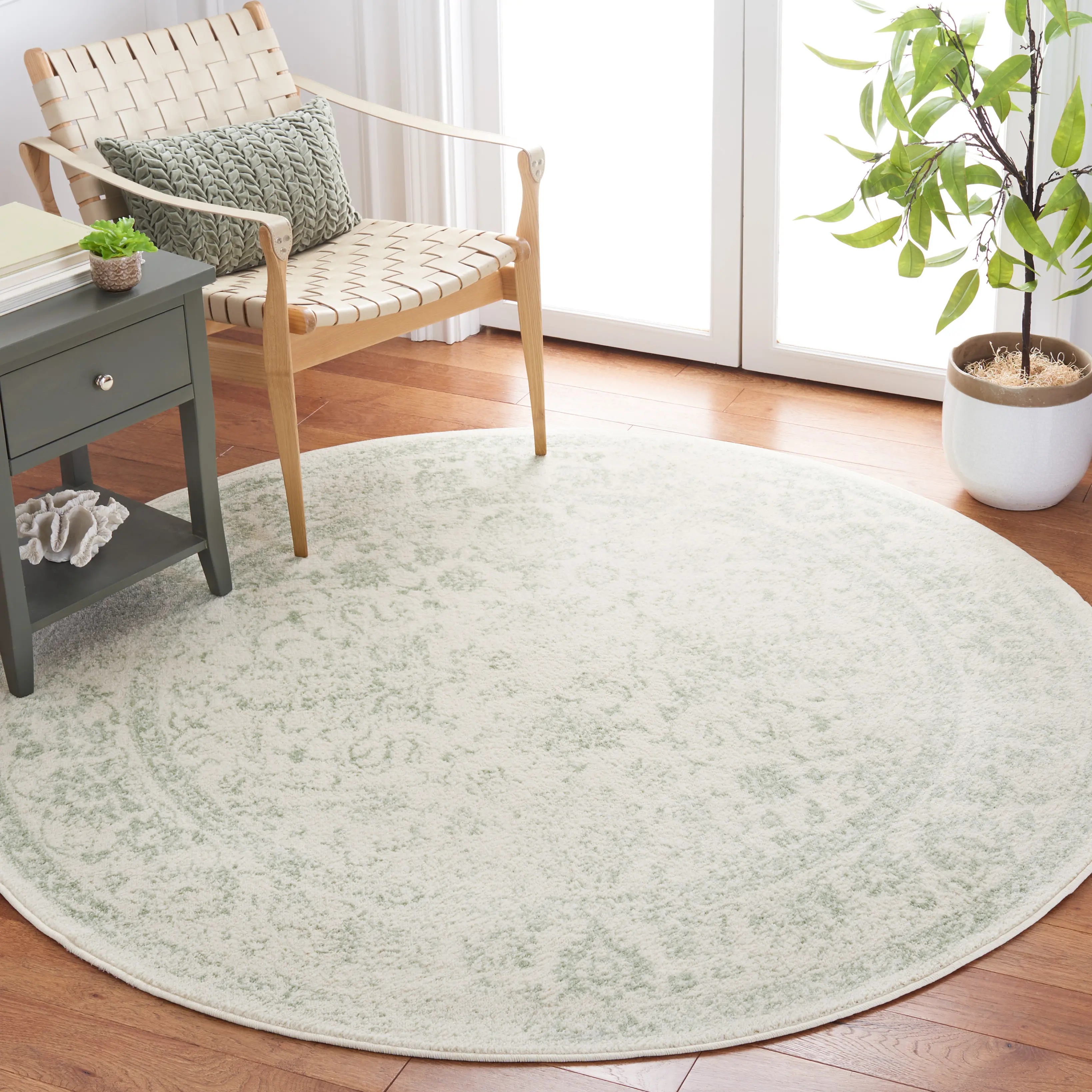 ADR109V-6R Adirondack Power Loomed Ivory and Sage Round Rug-2