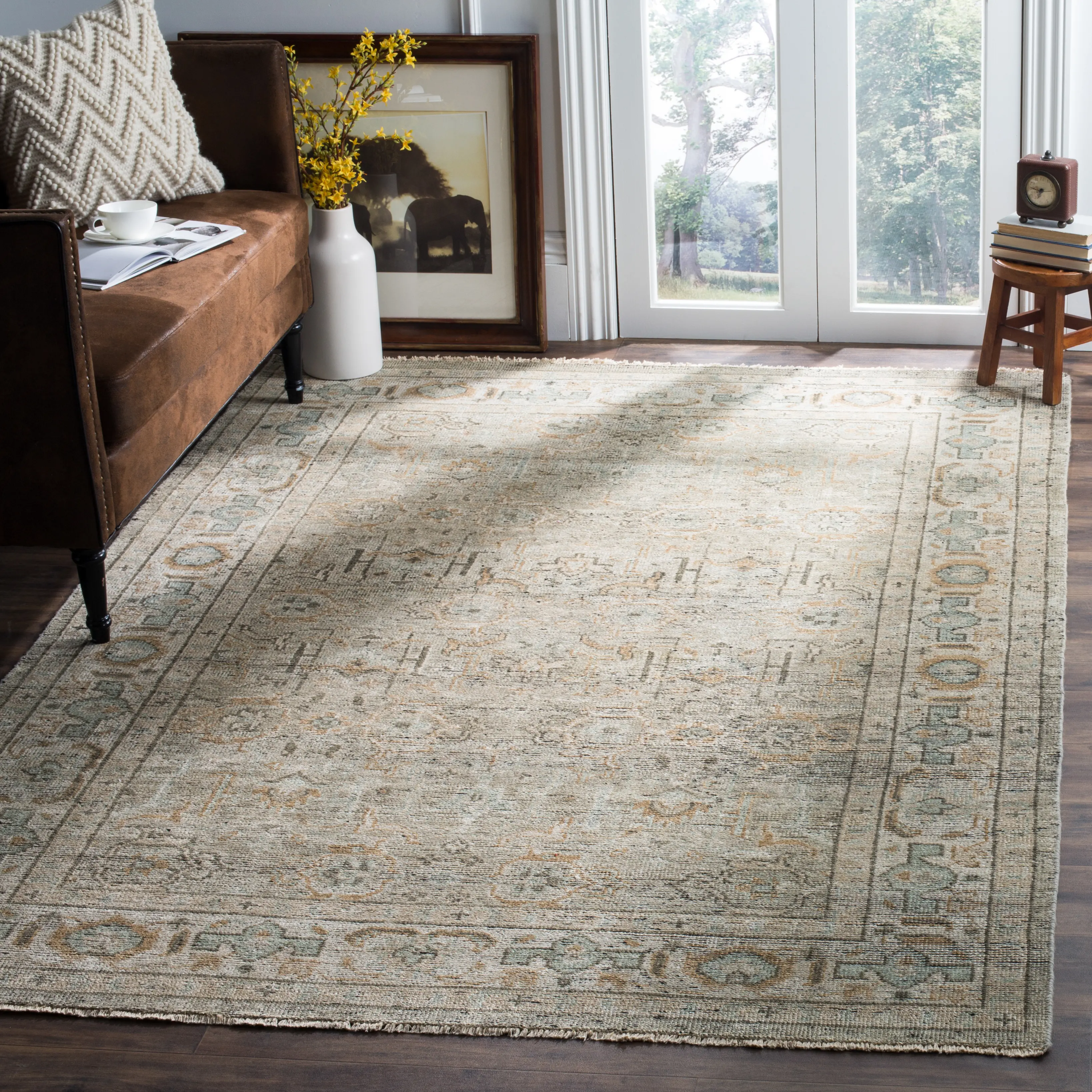 IZM188A-6 Safavieh Izmir Collection Linen and Dusty Teal Rug-2