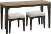 Sutton Brown Sofa Table and Off-White Stools, Set of 3