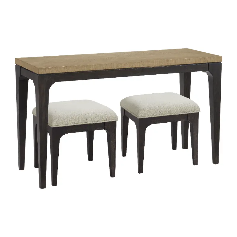 Sutton Brown Sofa Table and Off-White Stools, Set of 3
