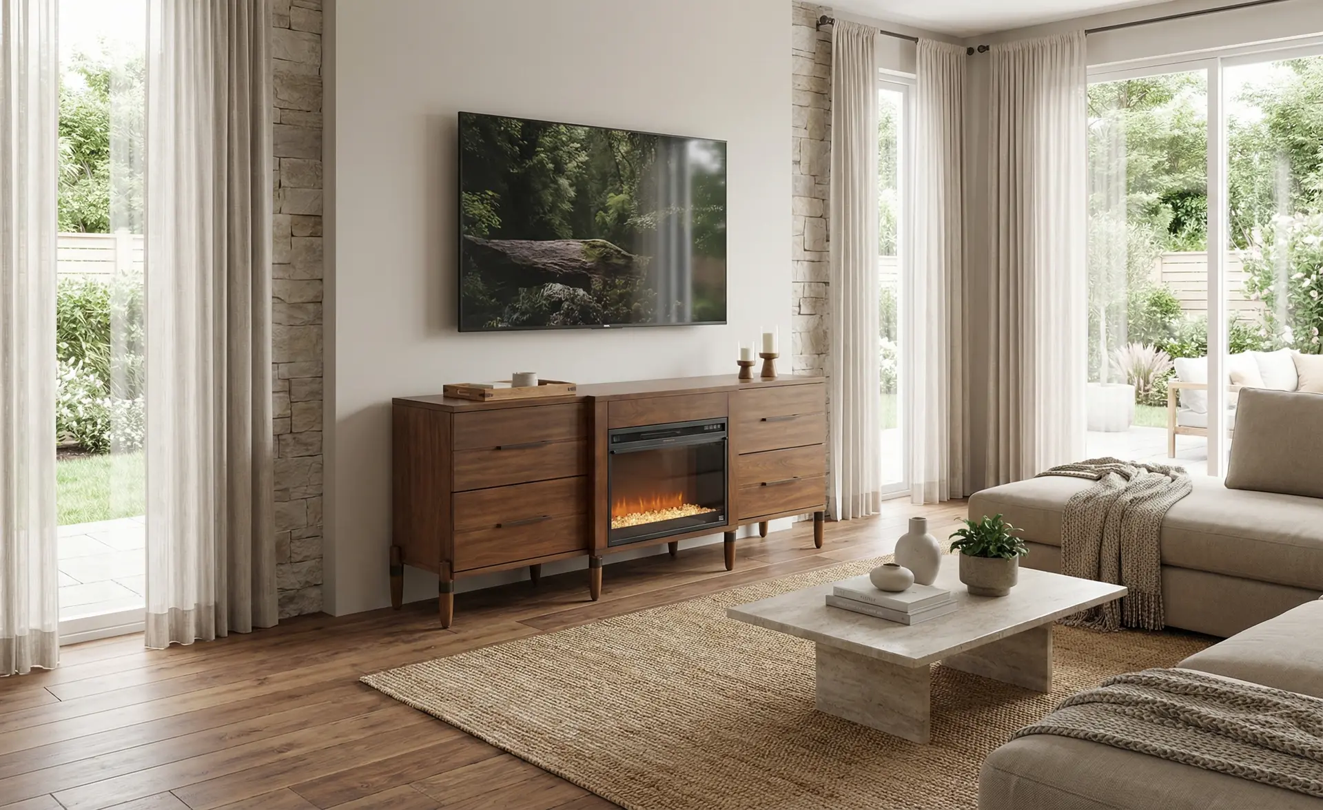 Tranquility Walnut 78 Fireplace TV Stand-12