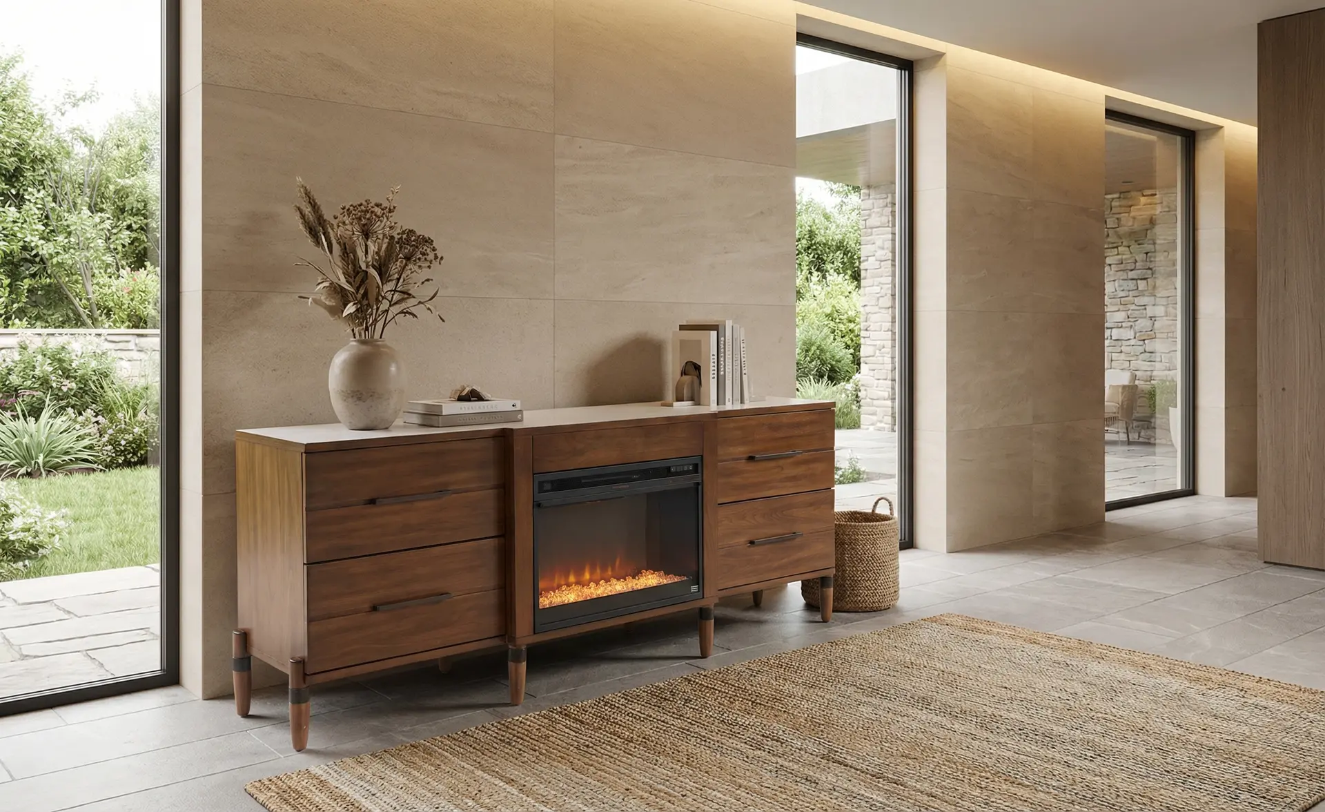 Tranquility Walnut 78 Fireplace TV Stand-2