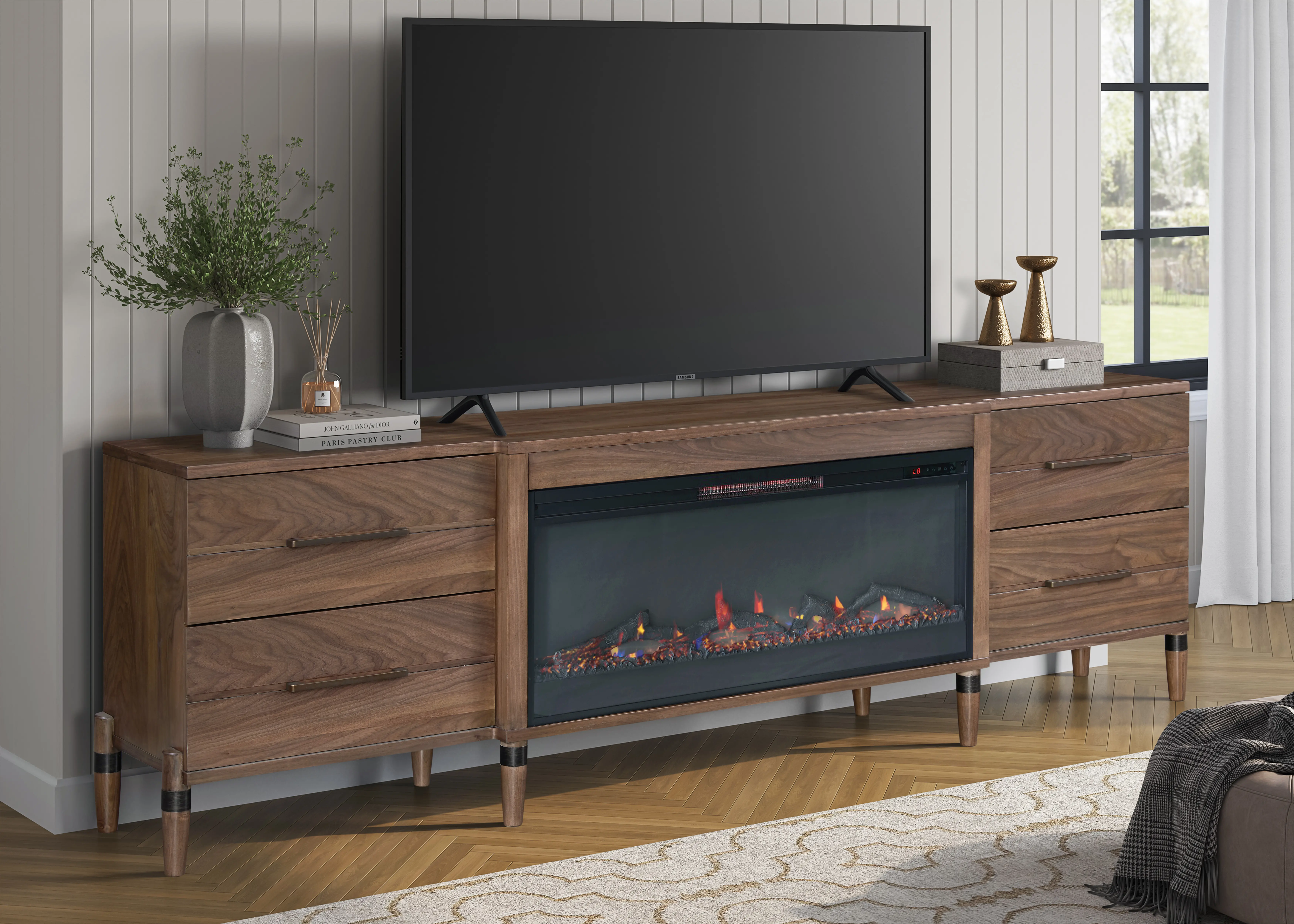 Tranquility Walnut 94 Fireplace TV Stand-2