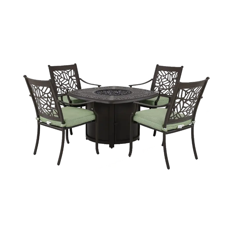 Thurston 5 Piece Gray and Green Firepit Patio Set