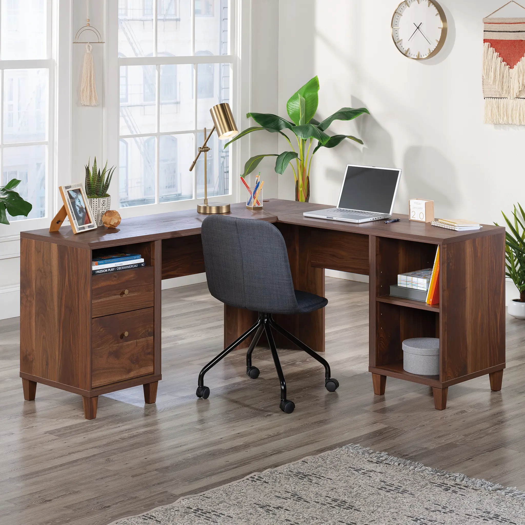 Walnut Brown L-Shaped Desk-2