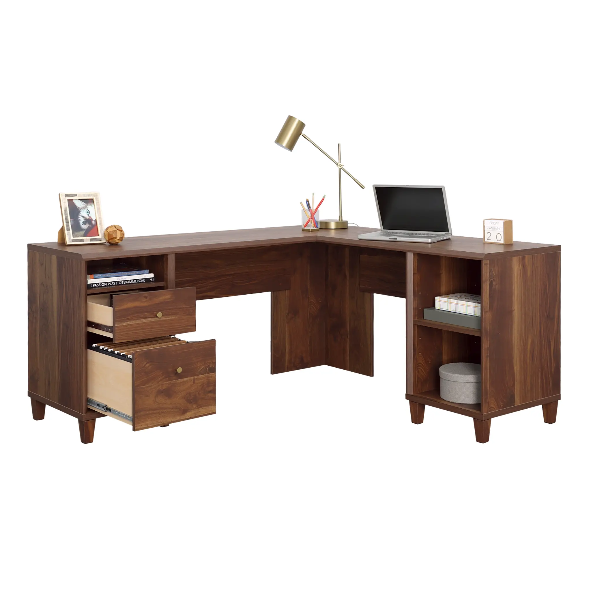 Walnut Brown L-Shaped Desk-3