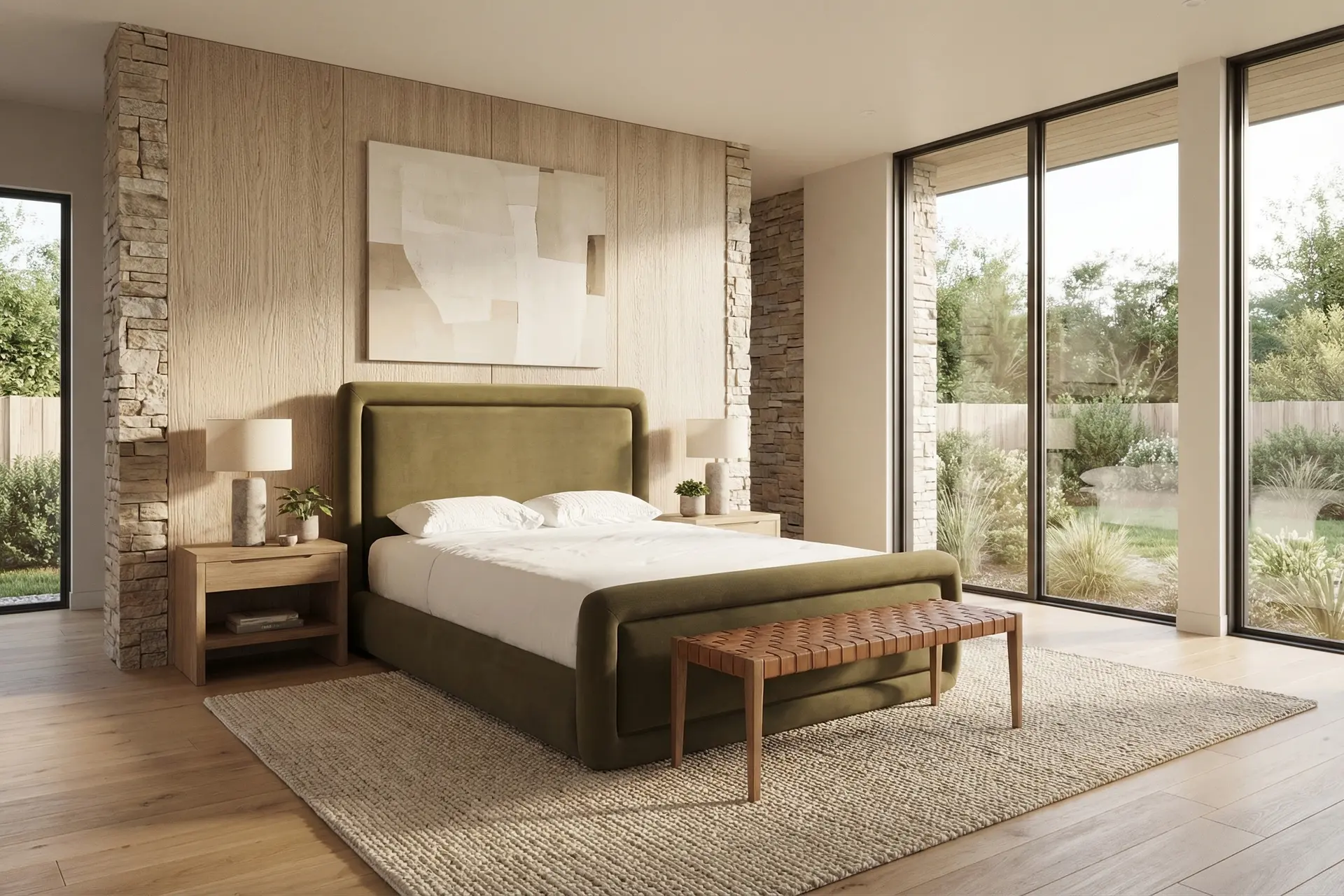 Summit Moss Green Upholstered Queen Bed-13