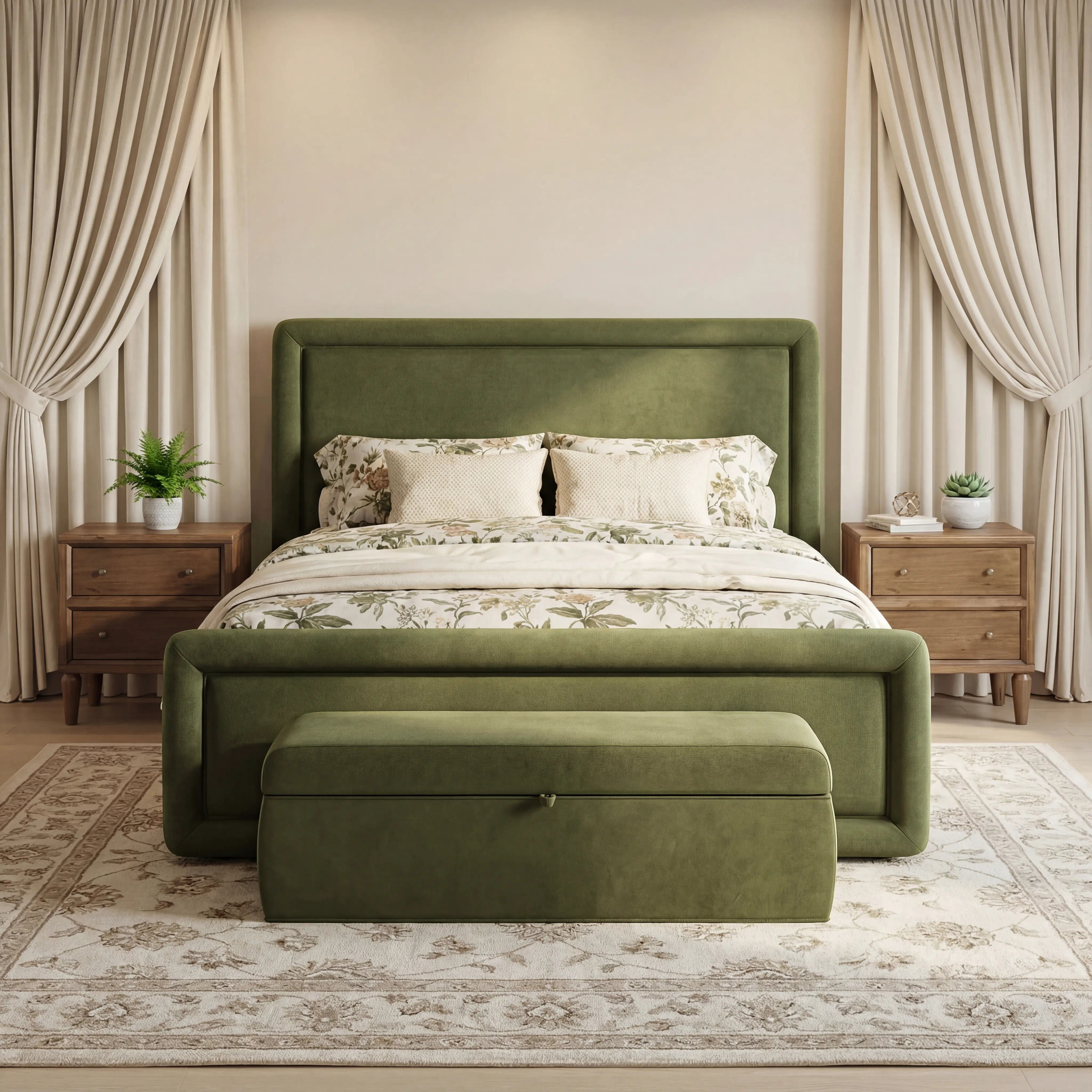 Summit Moss Green Upholstered Queen Bed-2