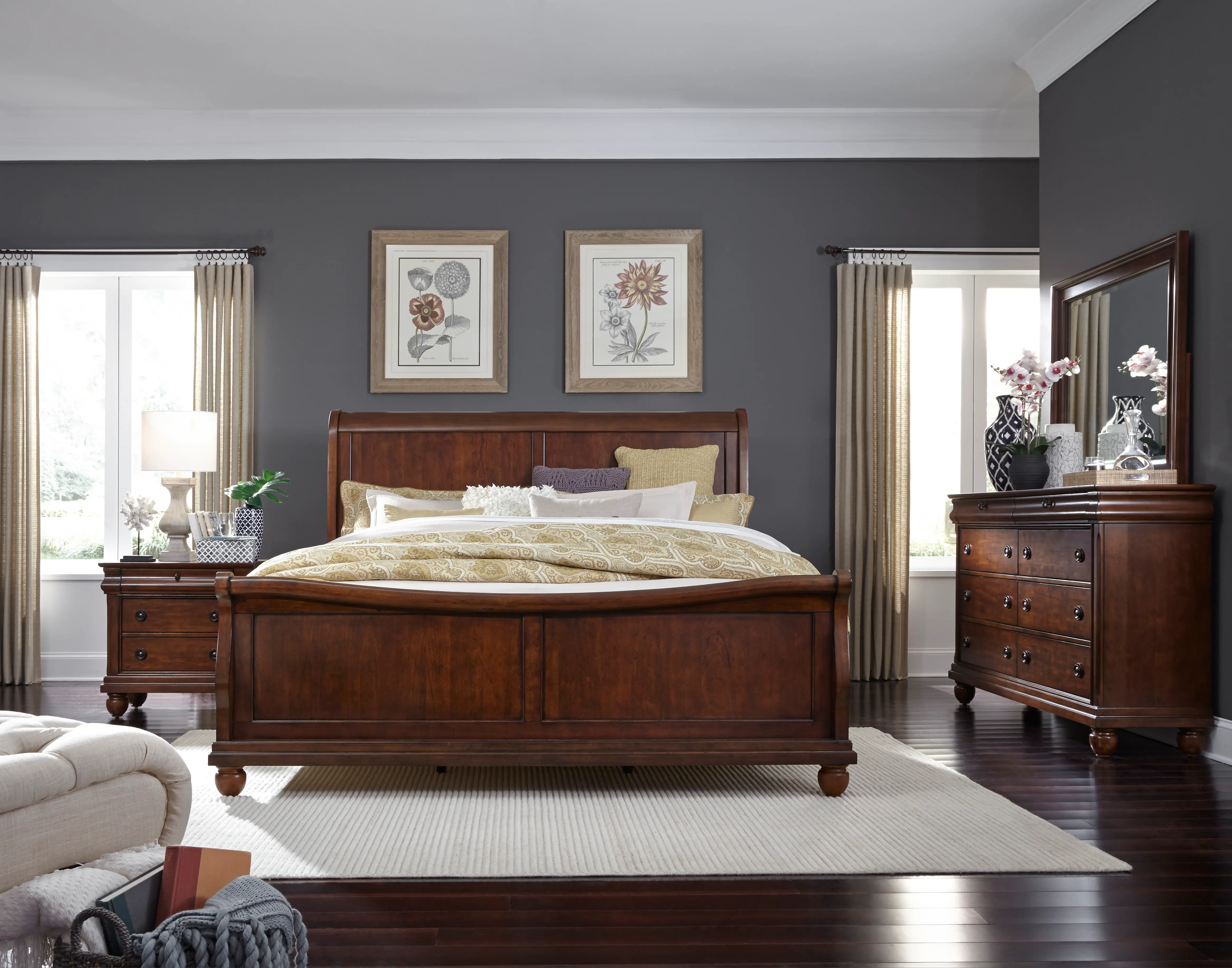 589-BED6/6 Traditions Cherry Brown King Bed-1