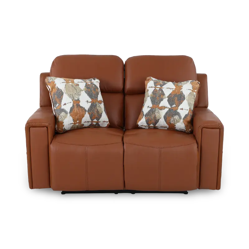 Arezzo Whiskey Brown Leather Power Reclining Loveseat