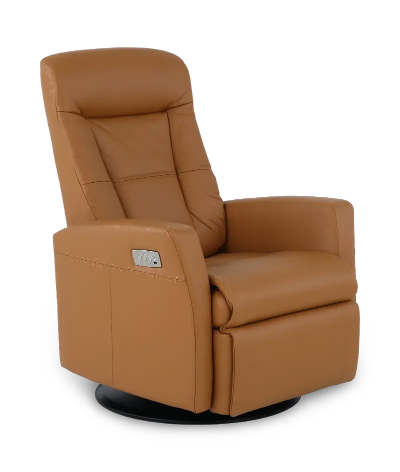 Grove Straw Large Leather Swivel Glider Power Recliner with Adjustable Headrest