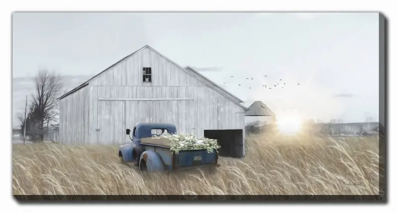 Navy Blue Truck with Flowers Wall Art