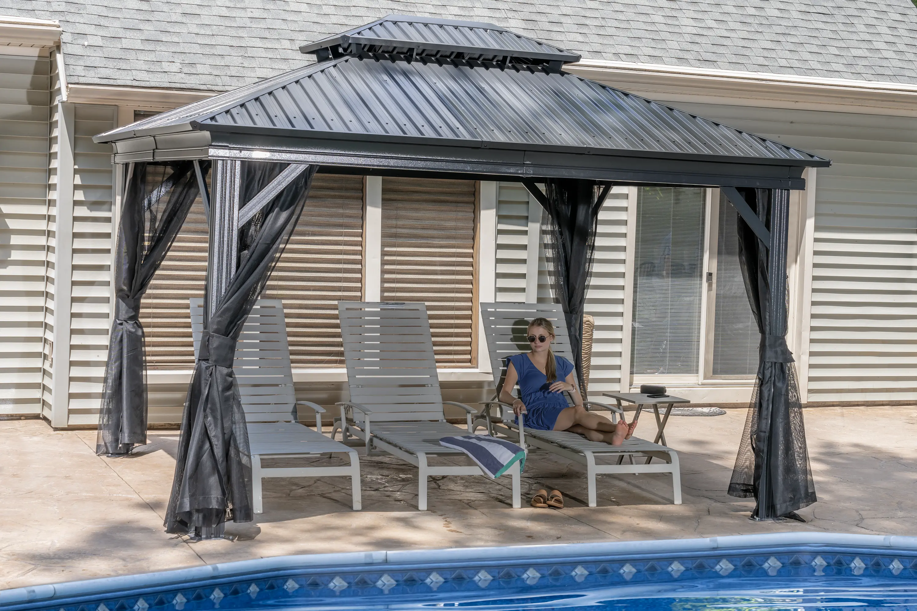 Sojag Kiana 10 x 12 Black Double Roof Gazebo with Netting-2