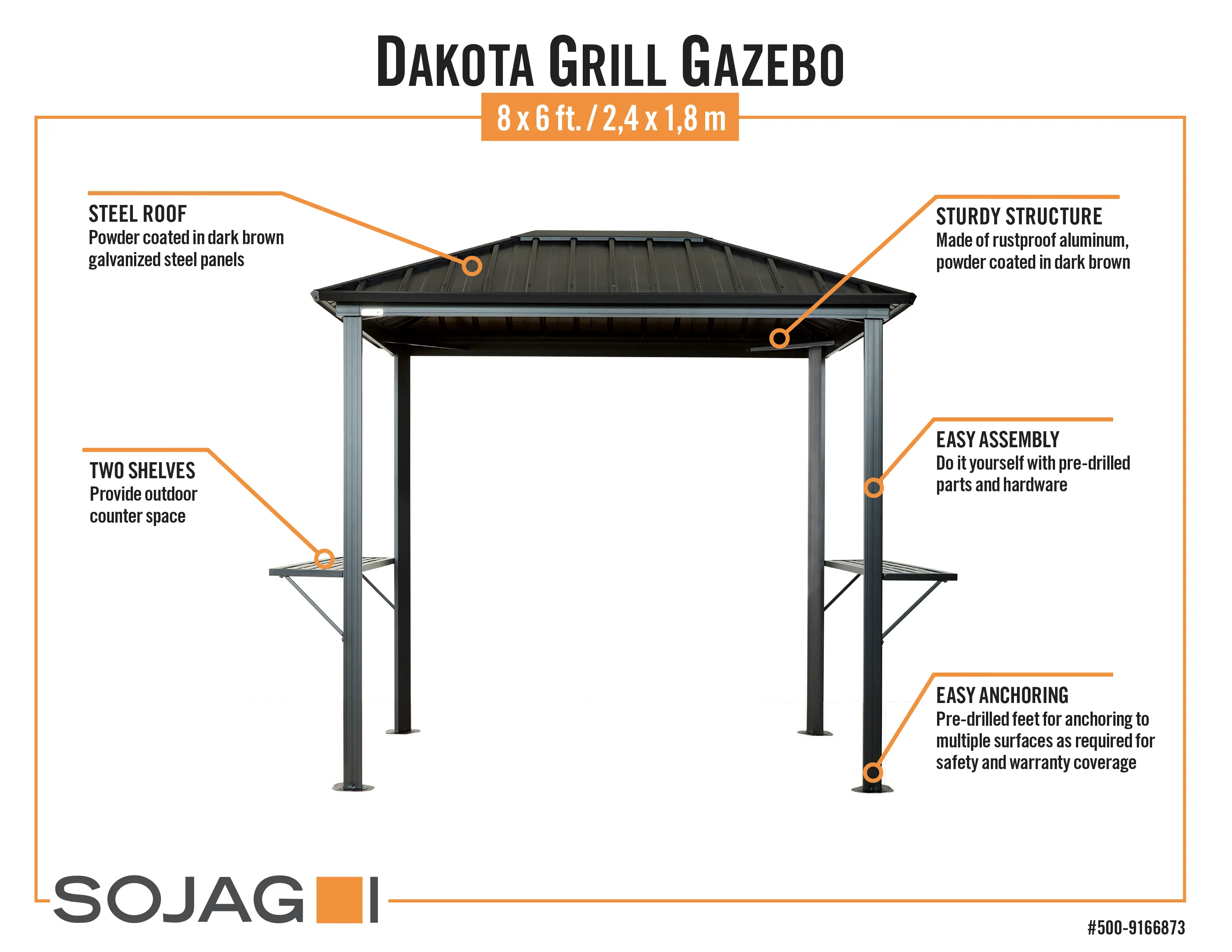 Sojag Dakota 6 x 8 Black BBQ Gazebo-8