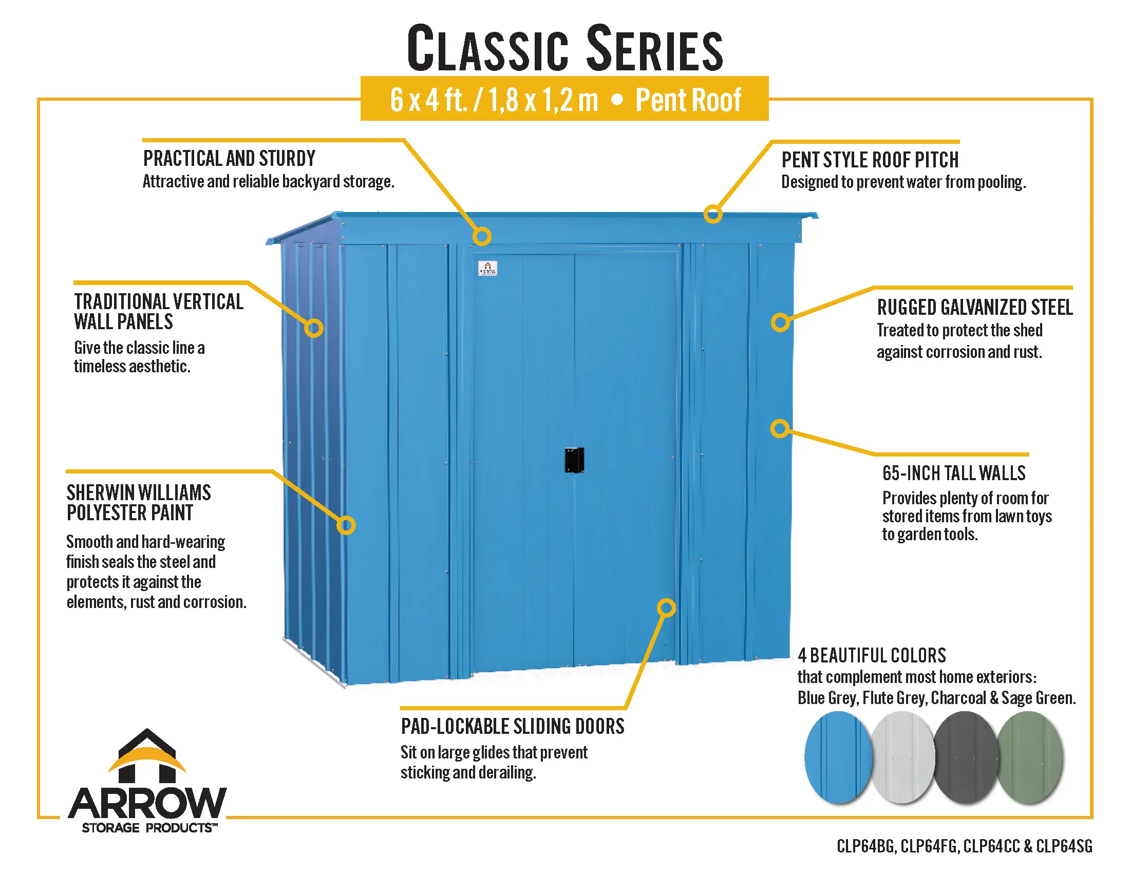 Arrow Classic 6 x 4 Blue Gray Steel Storage Shed-7