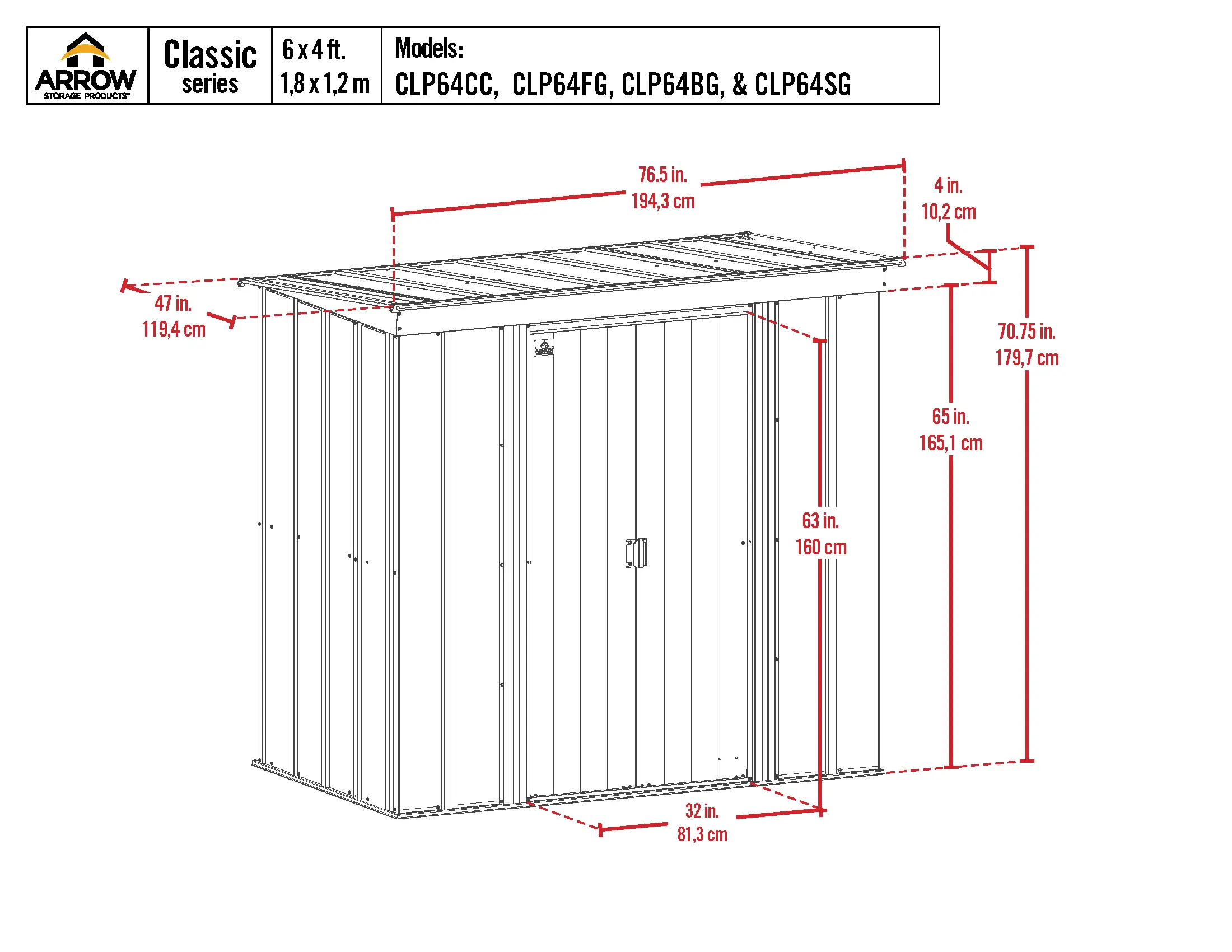 Arrow Classic 6 x 4 Blue Gray Steel Storage Shed-8