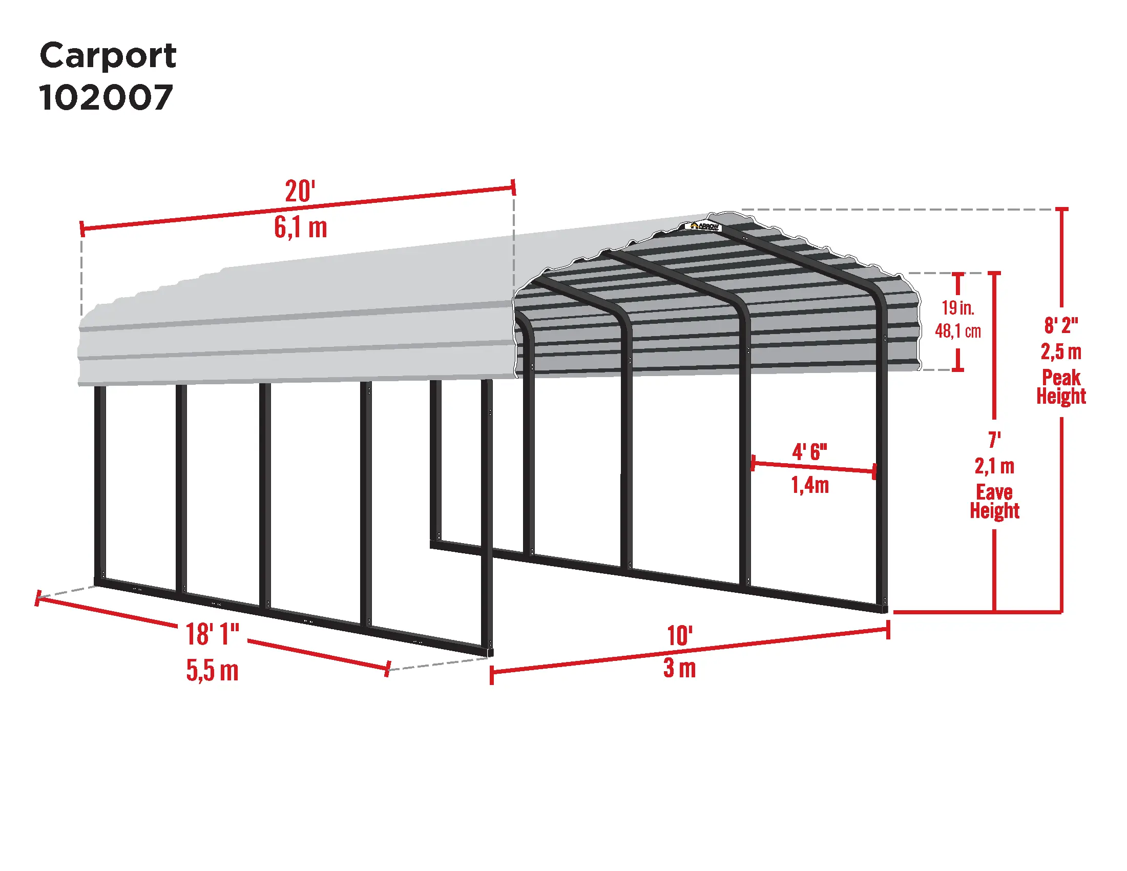 Arrow 10 x 20 Eggshell Carport-10