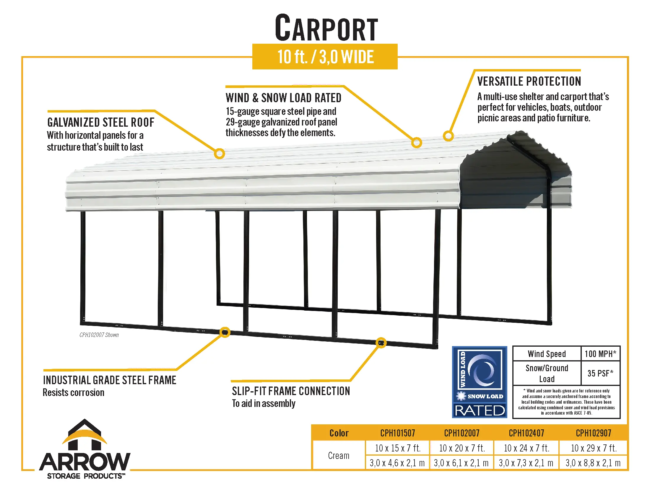 Arrow 10 x 20 Eggshell Carport-9