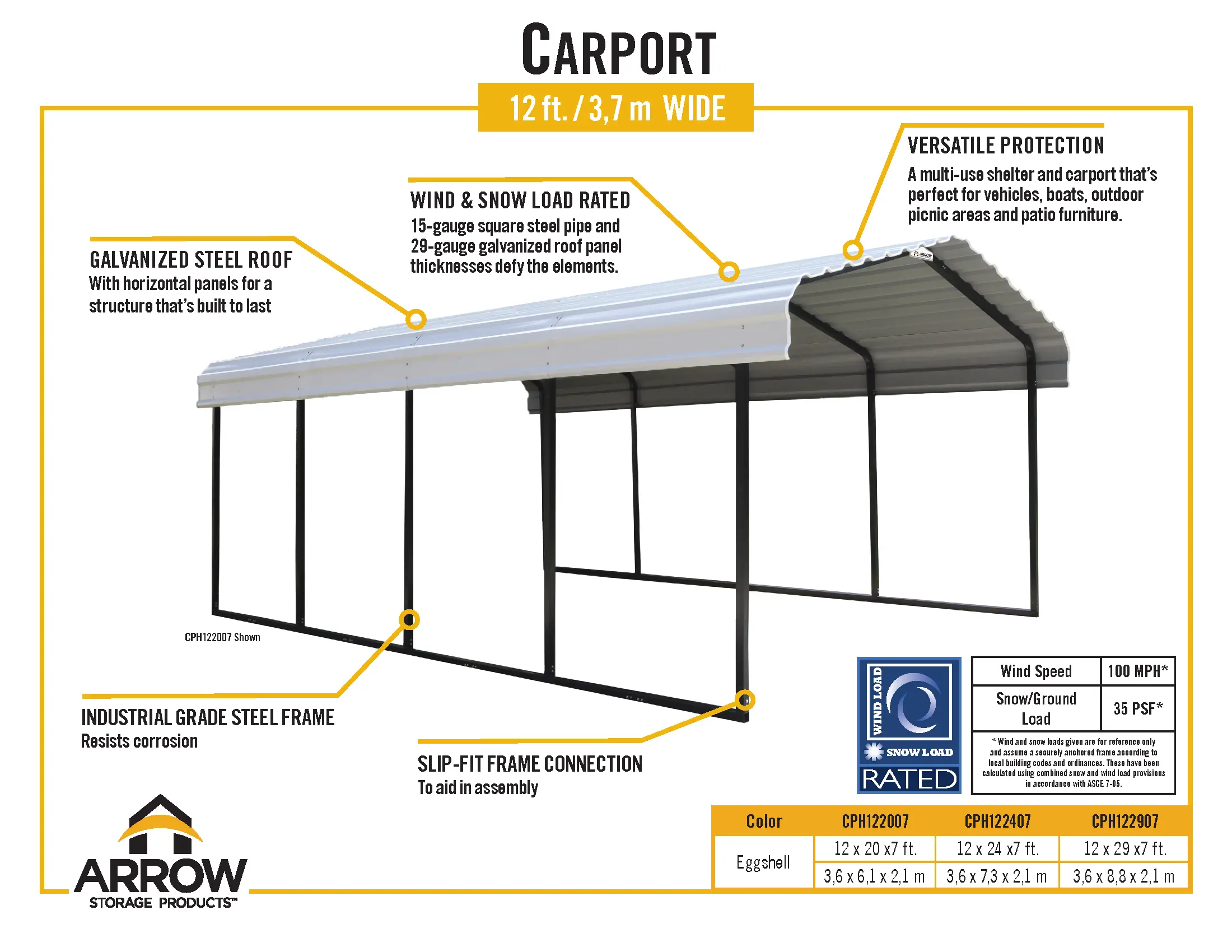 Arrow 12 x 20 Eggshell Carport-10