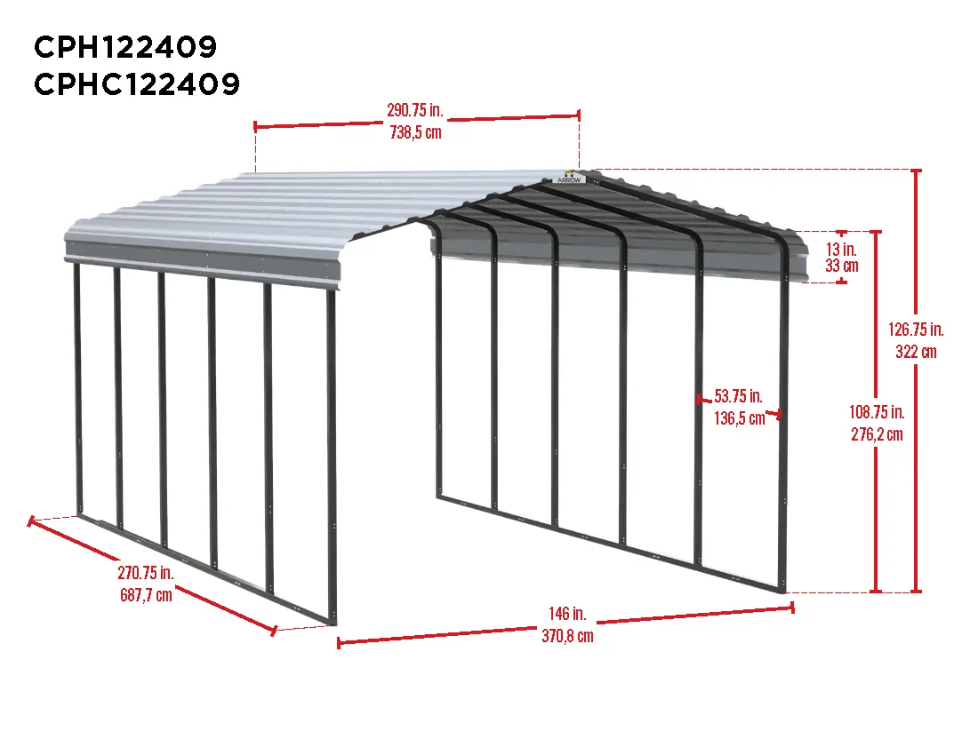 Arrow 12 x 24 Charcoal Carport-13