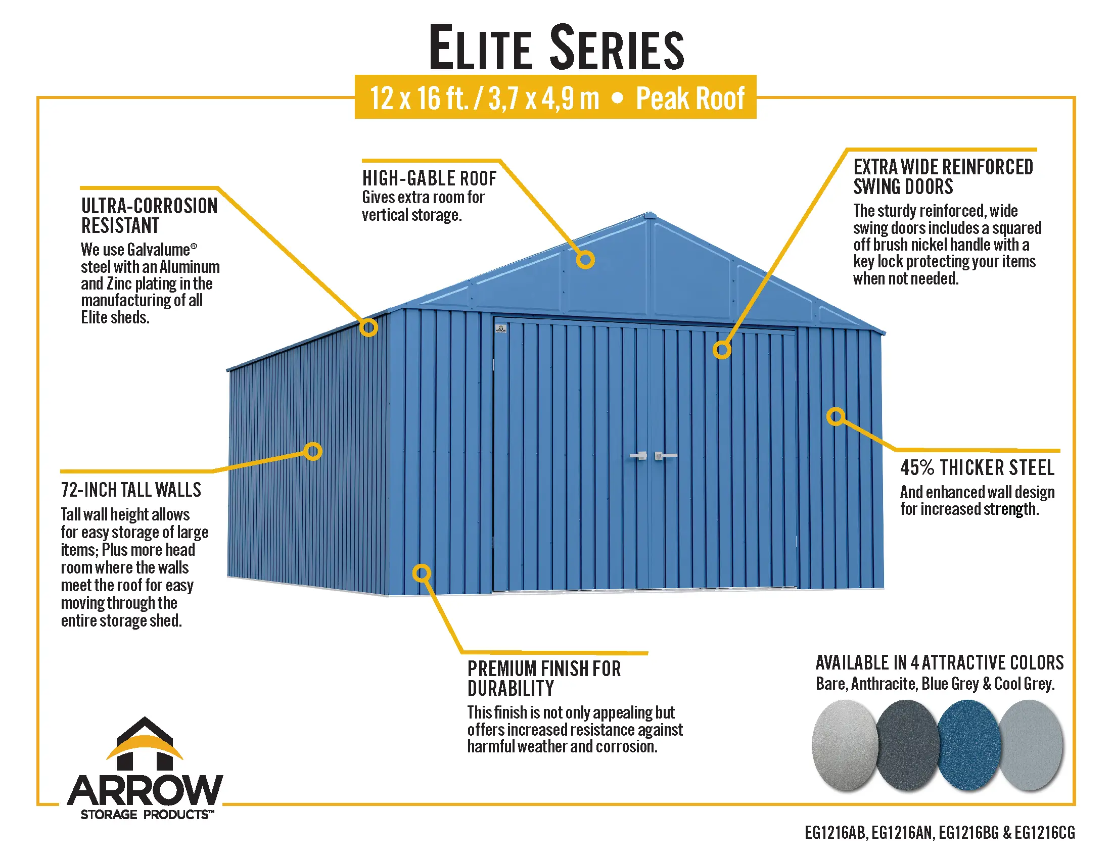 Arrow Elite 12 x 16 Anthracite Steel Storage Shed-12