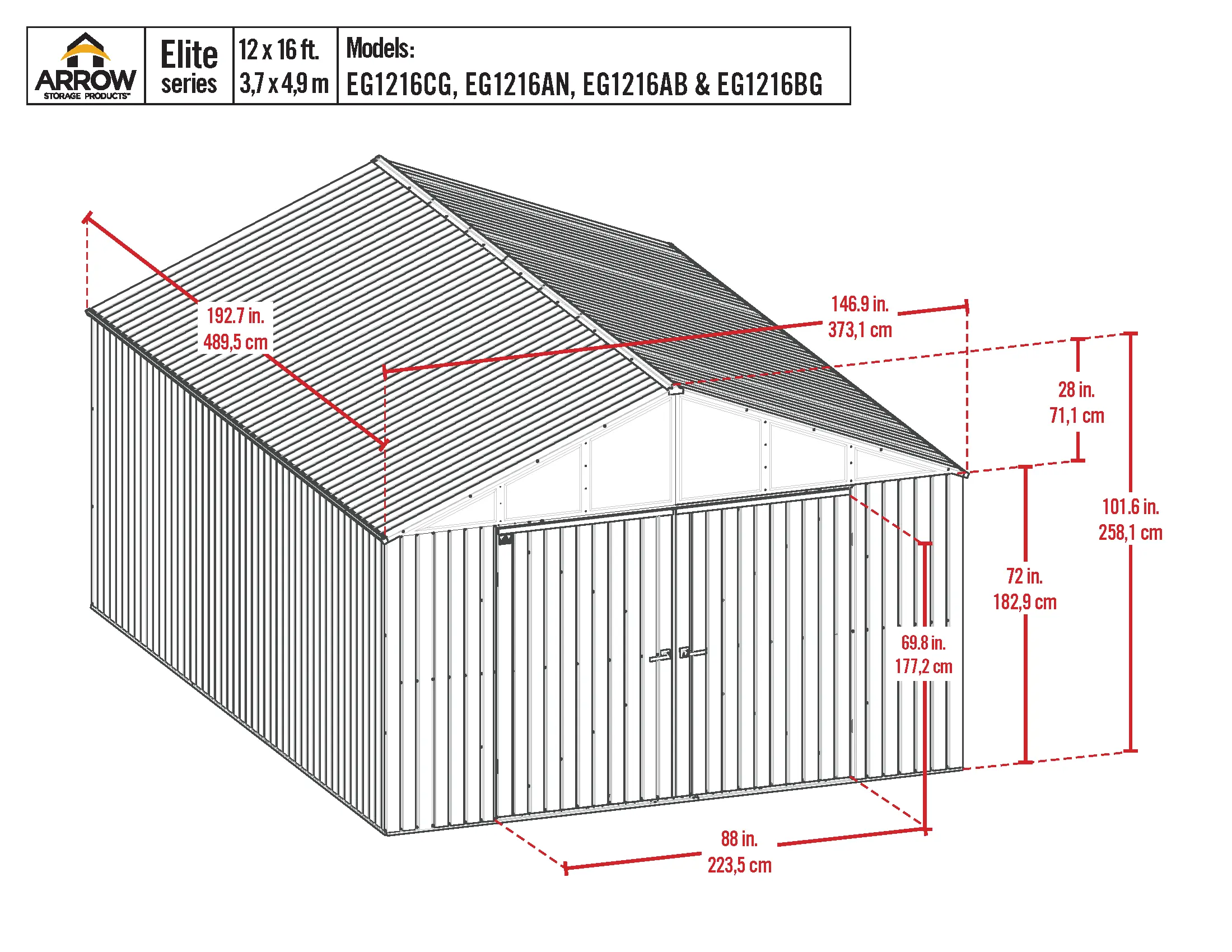 Arrow Elite 12 x 16 Anthracite Steel Storage Shed-3