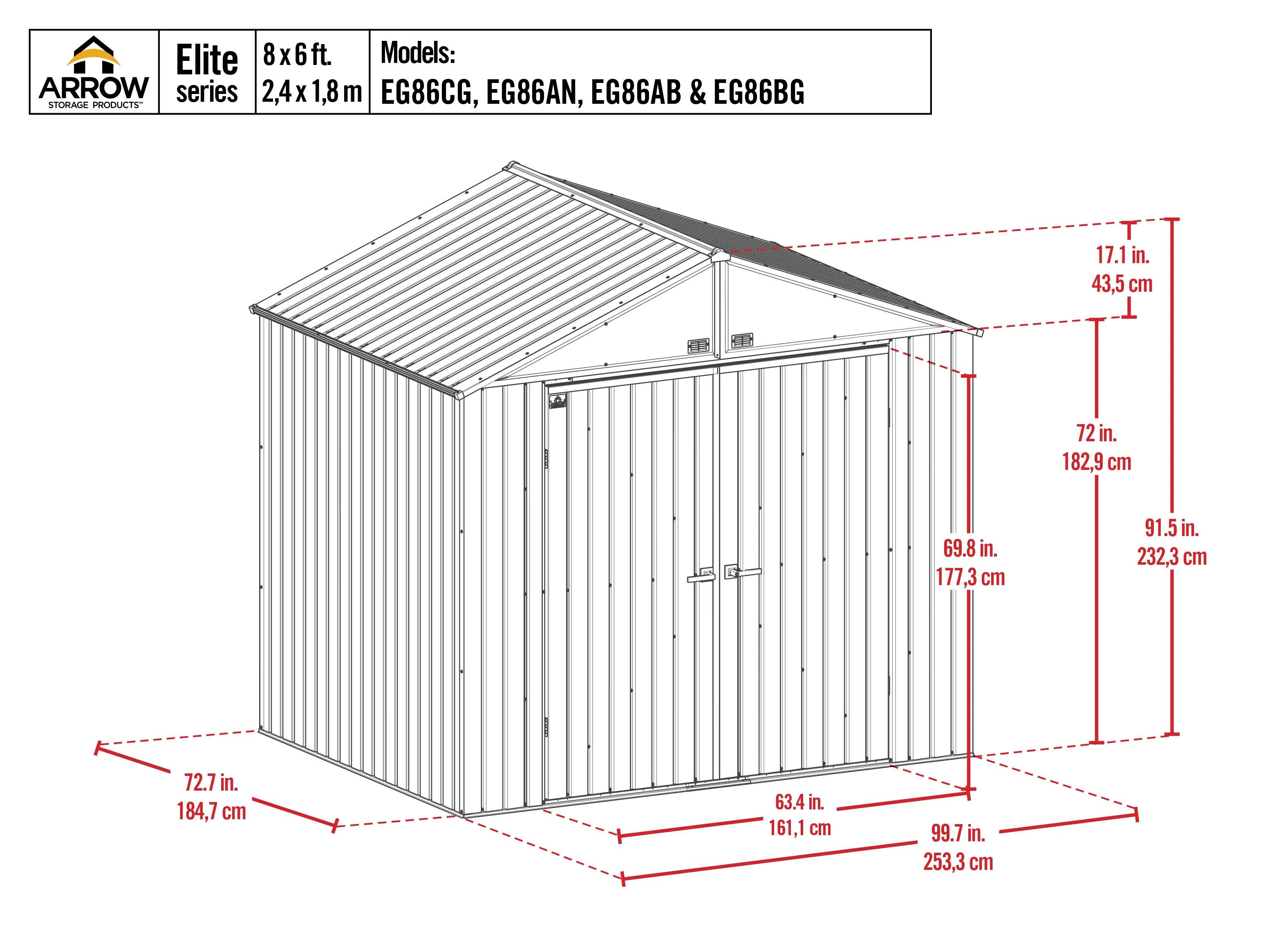 Arrow Elite 8 x 6 Anthracite Storage Shed-12