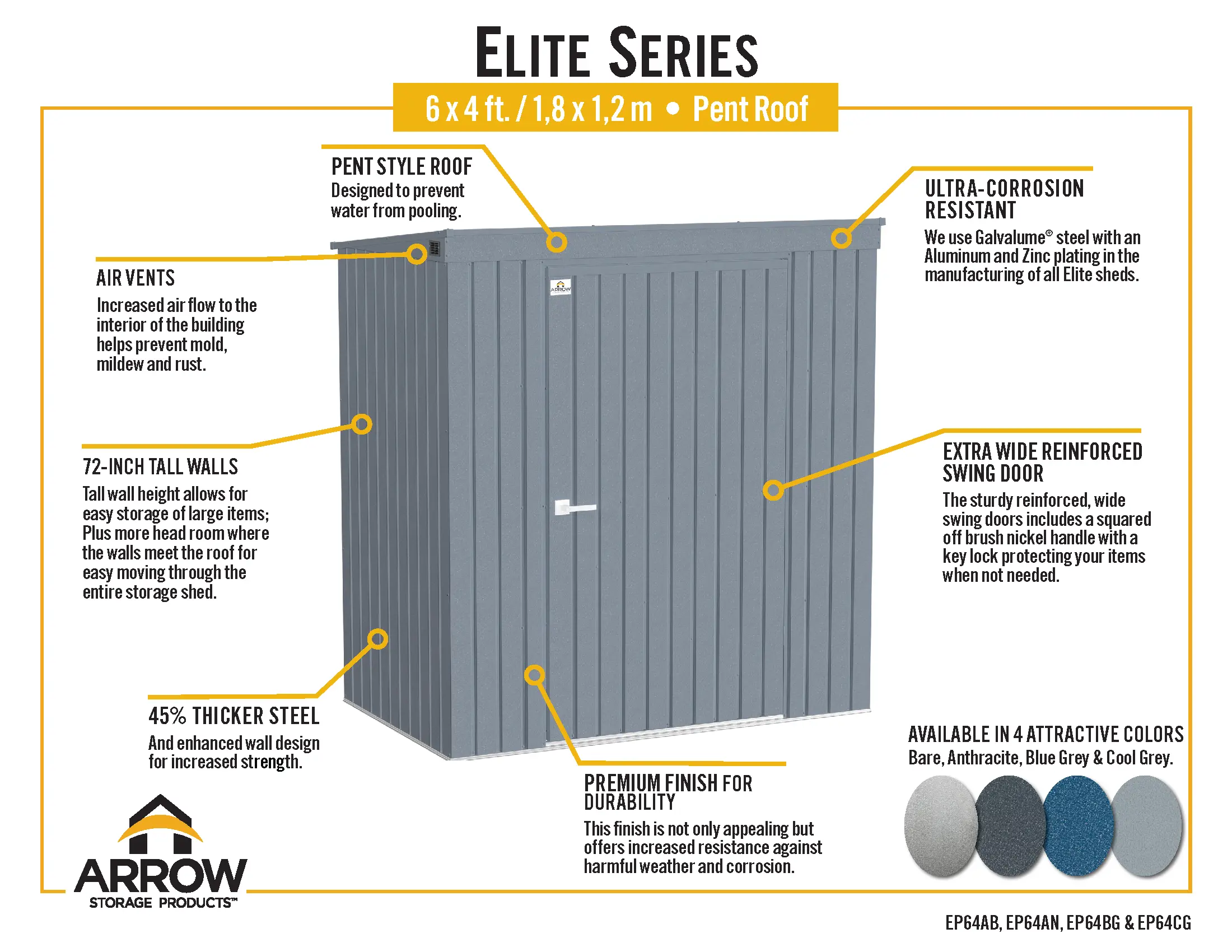 Arrow Elite 6 x 4 Anthracite Storage Shed-10