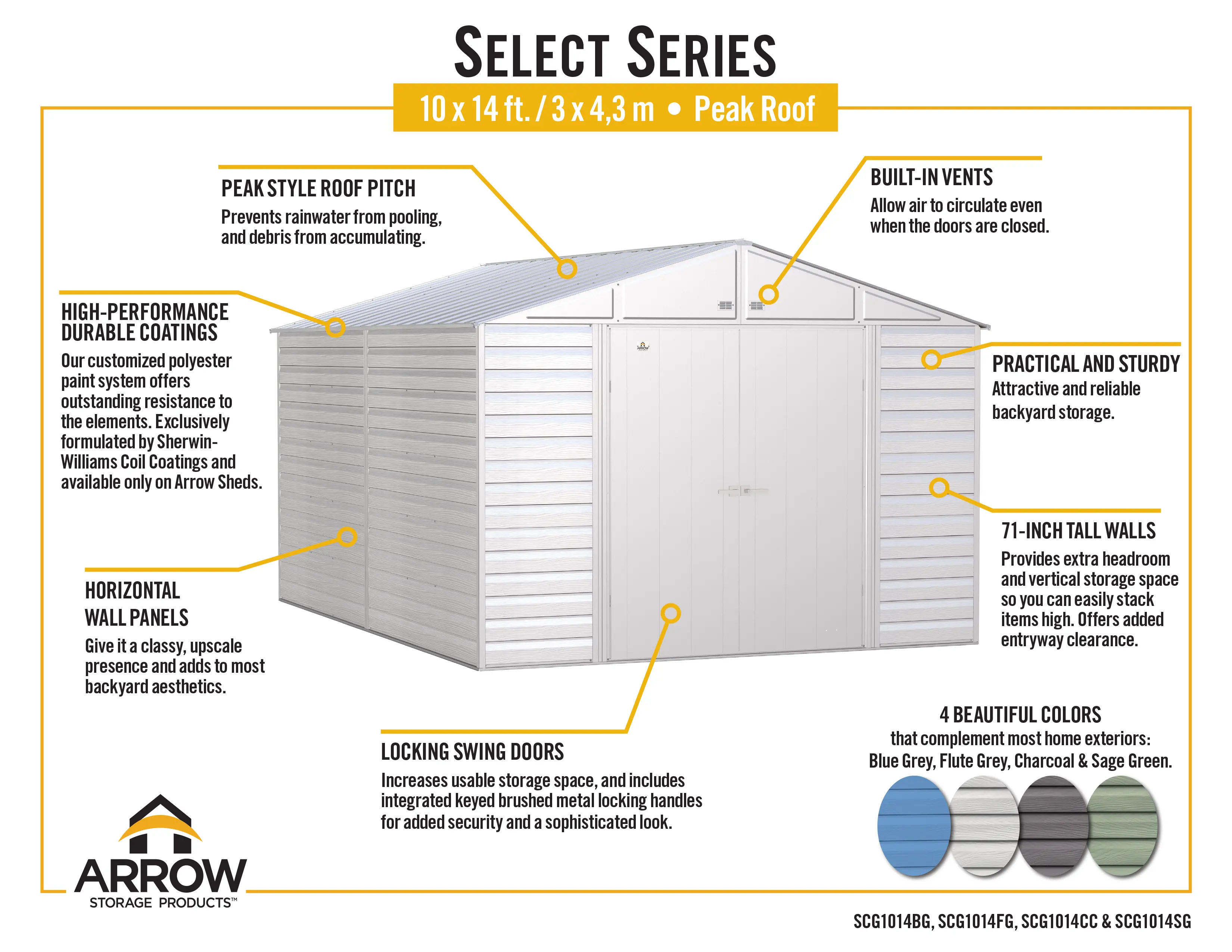Arrow Select 10 x 14 Blue Gray Storage Shed-10