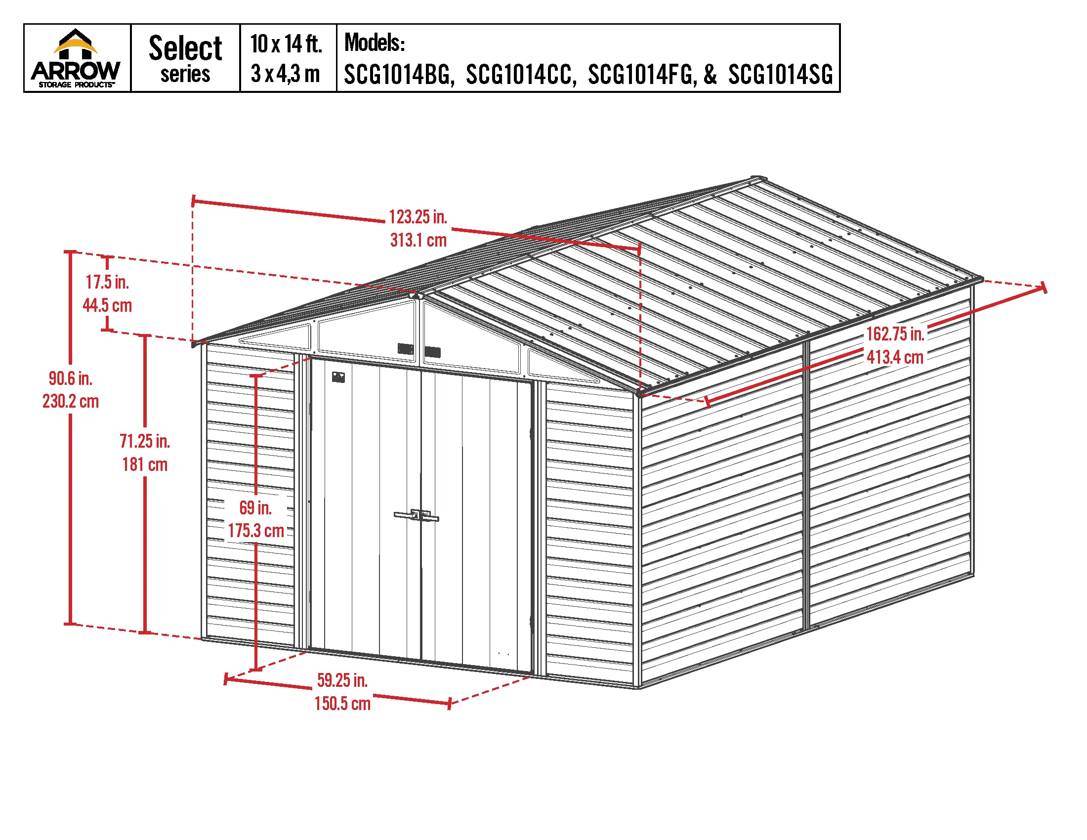 Arrow Select 10 x 14 Blue Gray Storage Shed-11